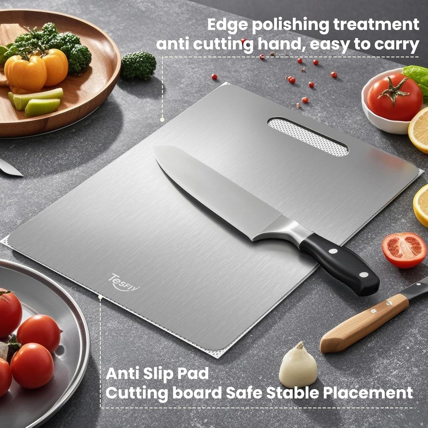 2 Pack Titanium Cutting Board - 100% Pure Titanium Cutting Boards For Kitche,Easy to clean, Double-sided food-grade Cutting Board For Meats, Fruits And Vegetables (X-Large)