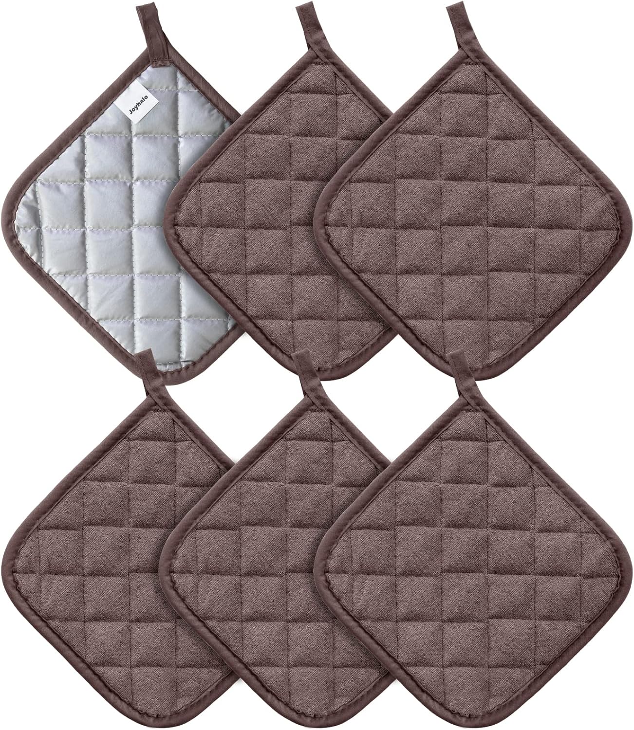 Joyhalo 6 Pack Pot Holders for Kitchen,Cotton Oven Holder with Great Heat Resistance,Non Slip Hot Pads for Kitchen Clearance,Brown