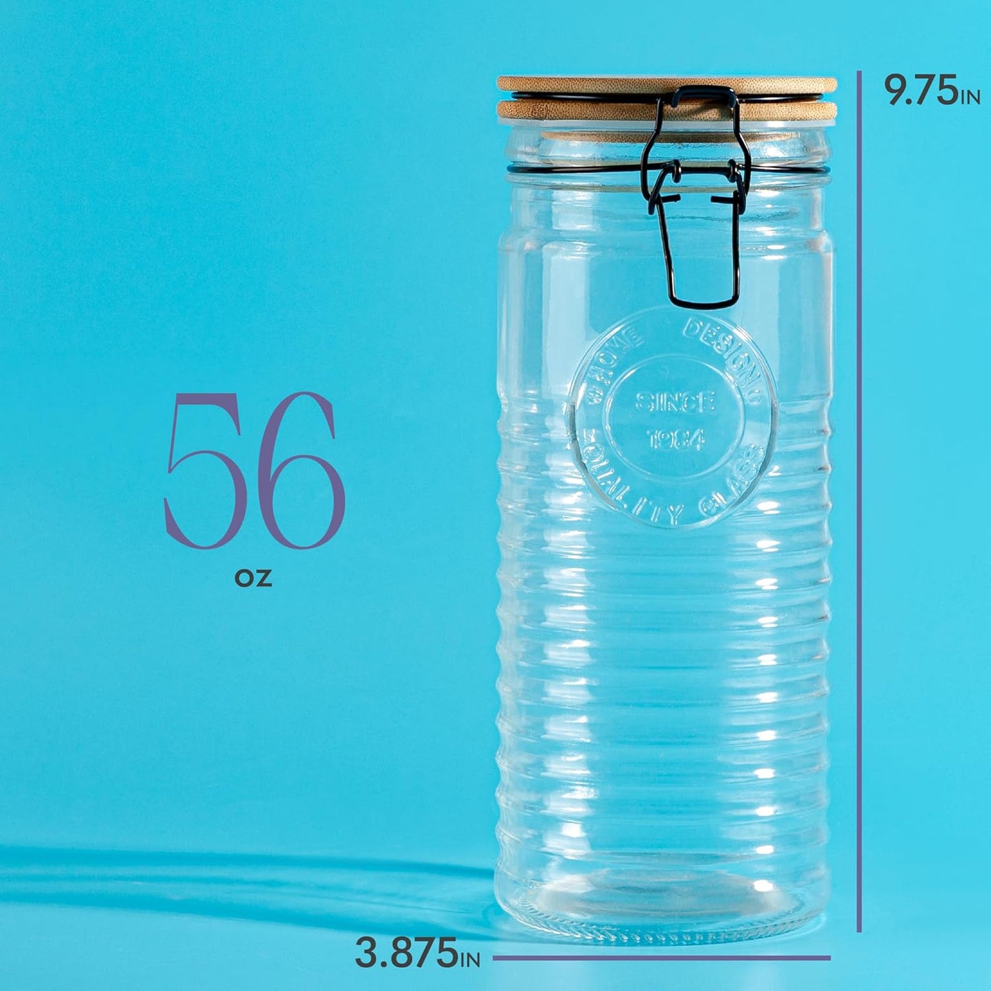 kitchentoolz Glass Storage Canister with Airtight Clasp Lids - Set of 3 Mason Jar Storage Containers for Cereal, Coffee & Rice - 56 Ounce Pantry Organizing Canister Set