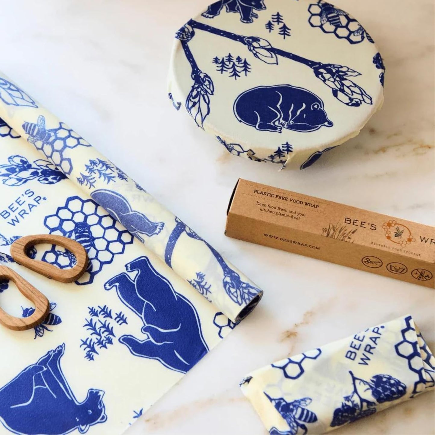 Bee's Wrap Beeswax Wraps for Food - Bees + Bears Cut to Size 14x52" Wax Paper Roll - Made in USA Reusable Waxed Paper & Bowl Covers - Organic & Eco-Friendly Alternative to Aluminum Foil & Plastic Wrap