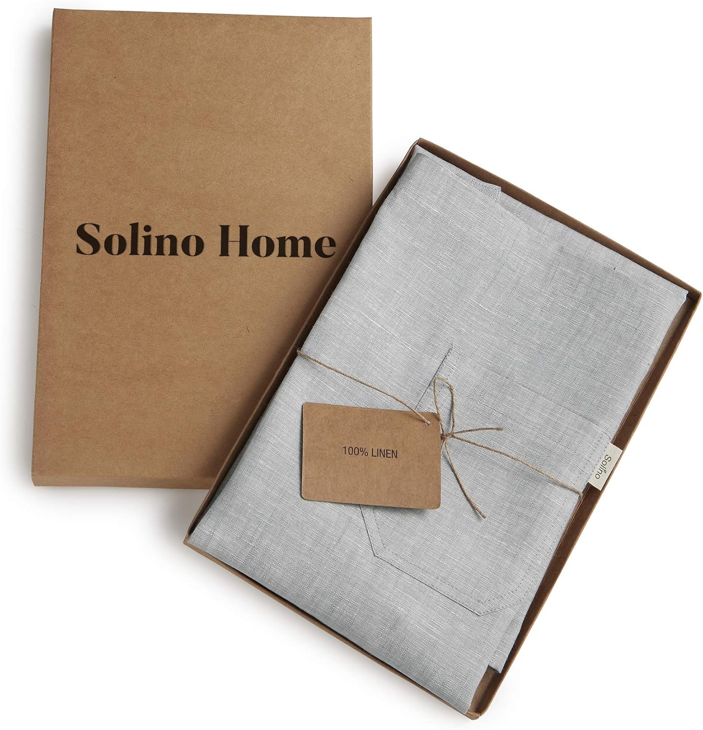 Solino Home Linen Kitchen Apron for Men & Women - 100% Pure Linen Light Grey/Black Bib Apron with Front Pockets - Handcrafted from European Flax