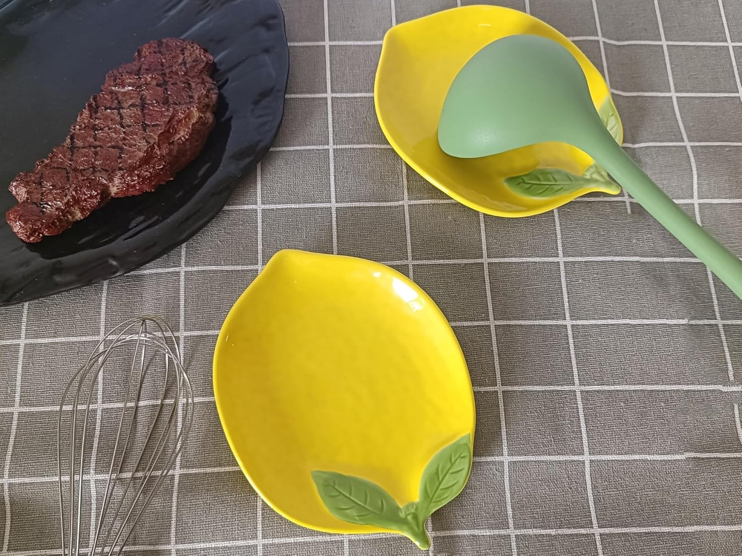 Cute Ceramic Spoon Rest & Holder for Stove Top, Lemon Shaped Coffee & kitchen Spoon Rest & Holder for Kitchen Counter, Stove & Cooking Spoon Holder for Ladle & Utensil & Spatula & Tong Rest (Yellow)