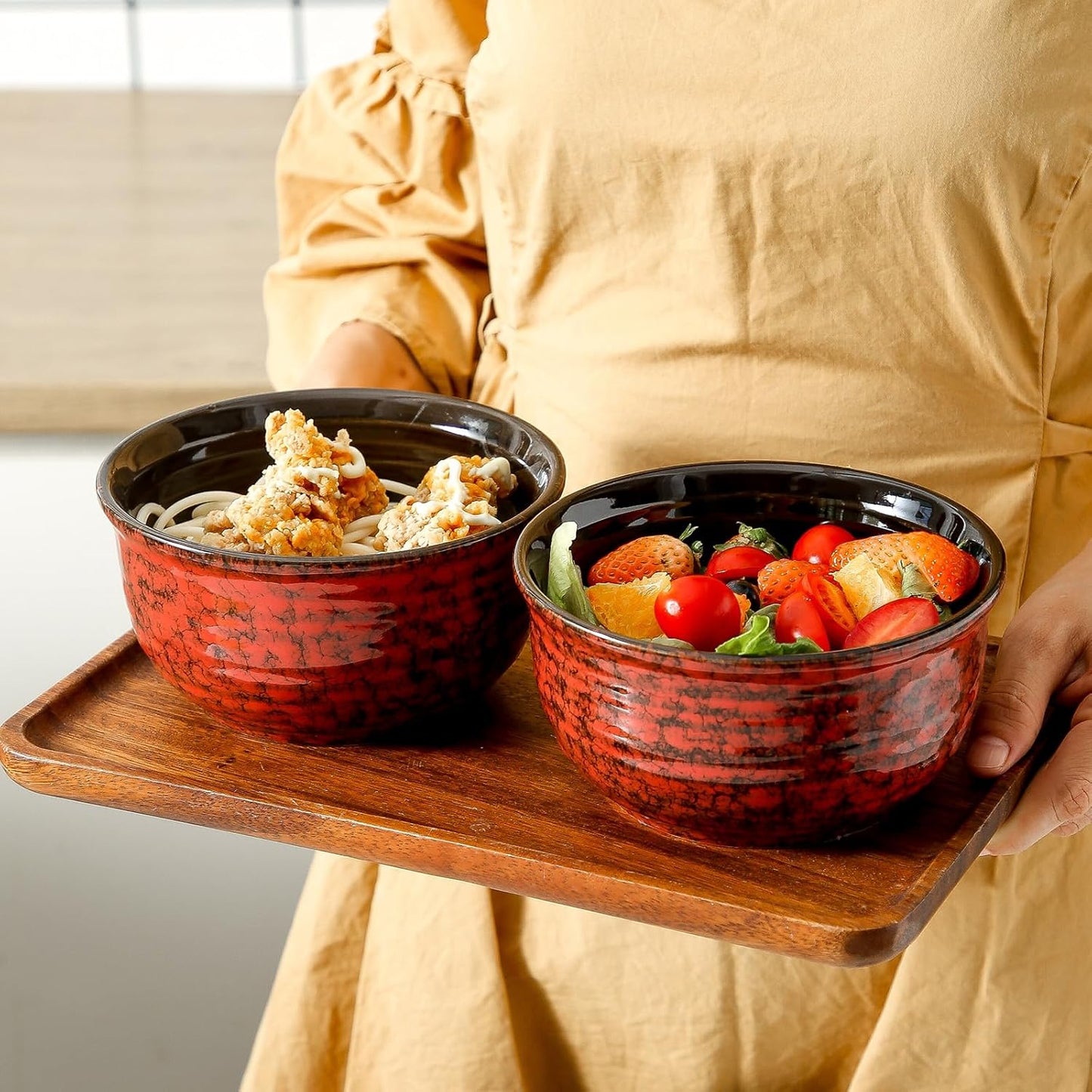 MEKY 20 Ounces Soup Bowls, Ceramic Cereal Bowls Set of 6, Microwave & Dishwasher Safe, Snack Bowls for Kitchen, Ideal for Pasta, Salad, Rice, Oatmeal(Red)