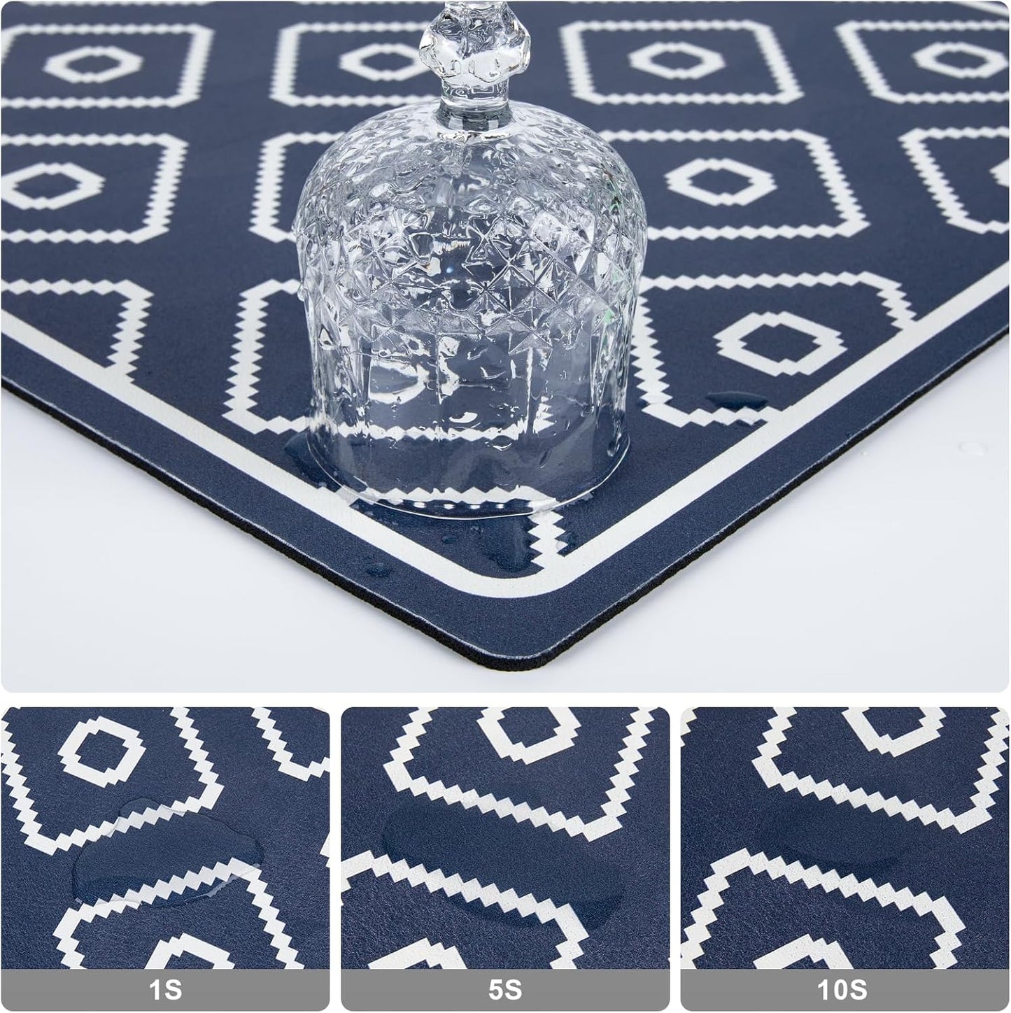 SUEH DESIGN Dish Drying Mat, Absorbent Coffee Mat 23.6 x 15.7 in Quick Dry Kitchen Drying Dish Drain Mat for Kitchen Counter Coffee Bar, Dark Blue