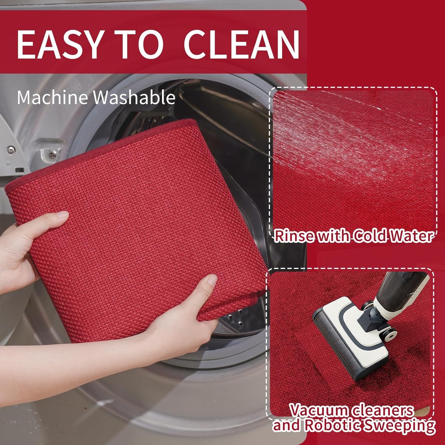 Kitchen Mats for Floor, Super Absorbent Kitchen Rugs Non Slip Washable, Soft Imitation Linen Braided Kitchen Runner Rug, Standing Mat Sink Mat, Easy to Clean, Red 17x30