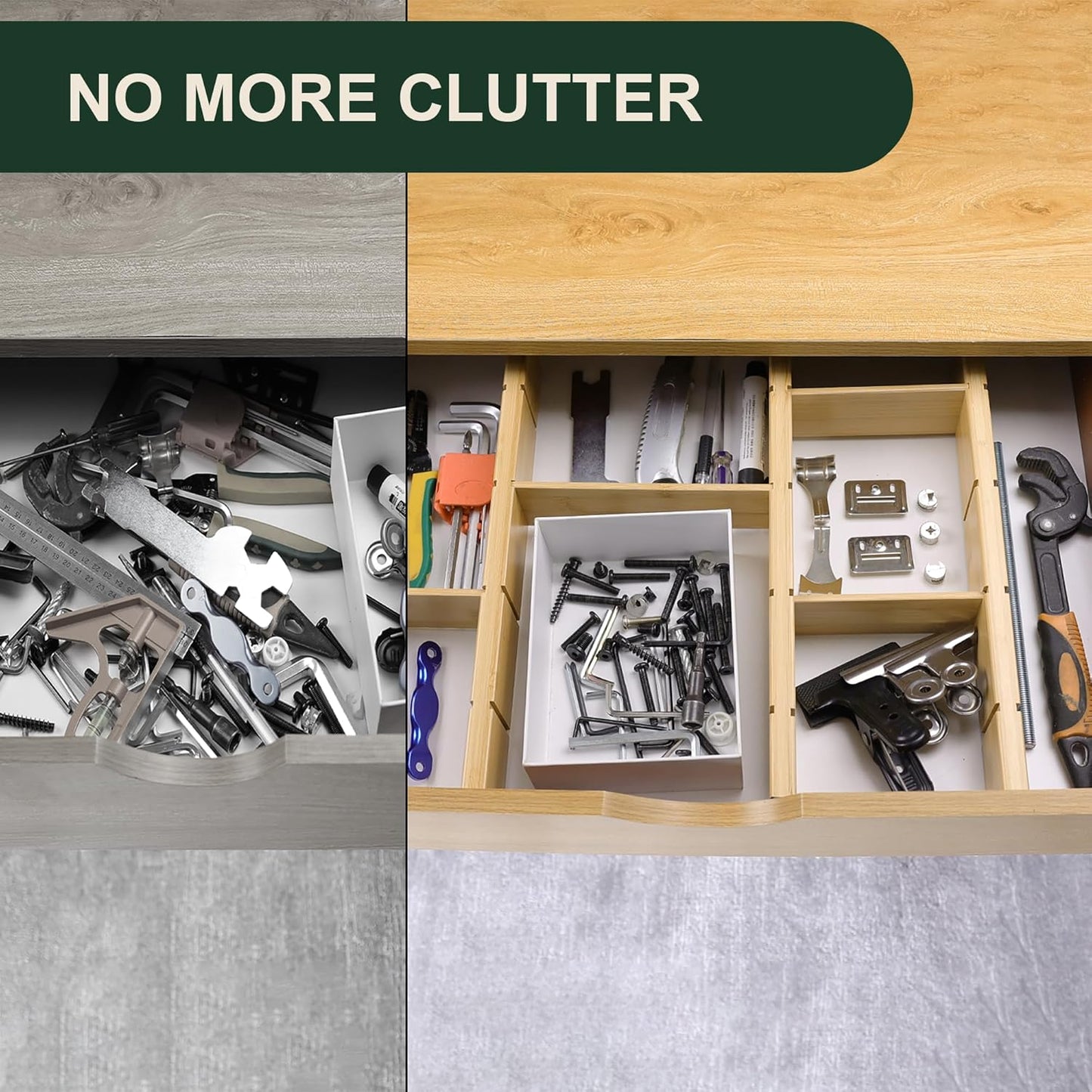 Utoplike Kitchen Drawer Divider with Inserts, Bamboo Drawers Organizer Adjustable, 4 pcs Large Expandable Wood Socks Drawer Organization for Dresser, Office, Spring Loaded