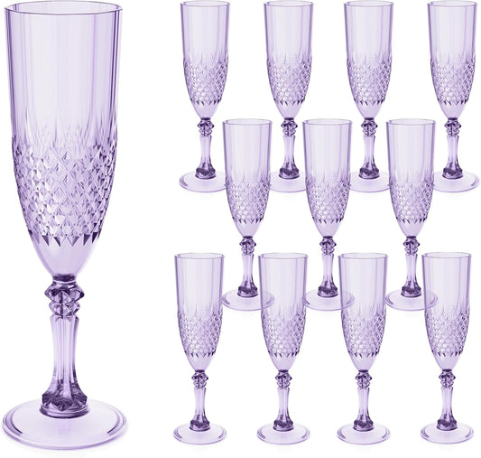 Plastic Champagne Flutes, 12PCS Purple Wine Glasses Goblets Reusable Champagne Flute for Weddings, Bachelor Parties, Toasting, and Events(12,Purple)