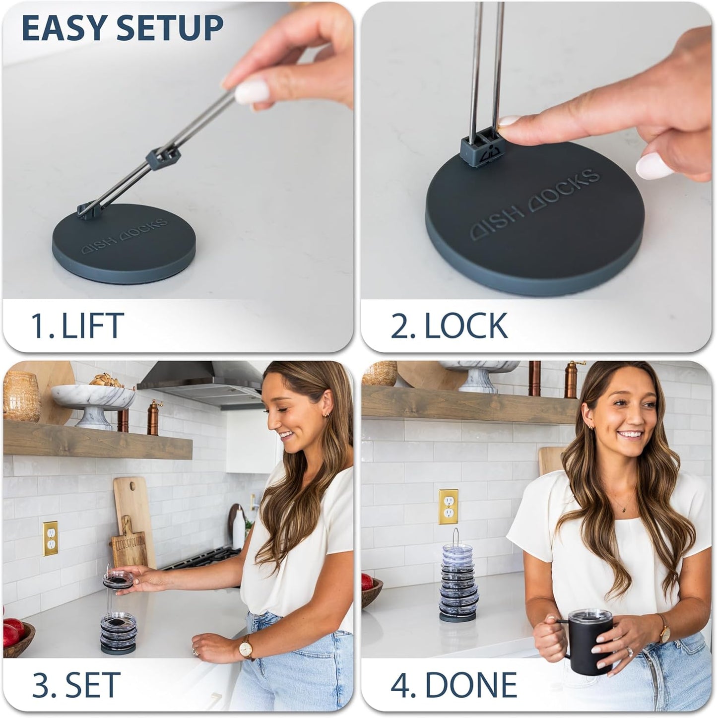 Tumbler Lid Organizer for Cabinet & Countertop - Slim Space-Saving Lid Holder with 9" Sturdy Bar & Weighted, Non-Slip Base - Vertical Storage Cup Lid Organizer - Collapsible Lid Rack for 10 Lids