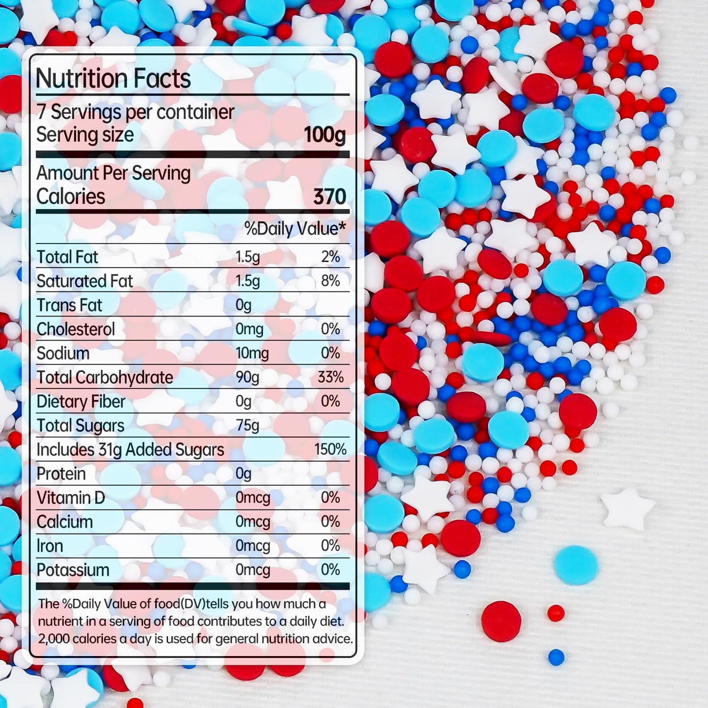 4th of July Sprinkles, Red White and Blue Sprinkle, Patriotic Sprinkles for Cake Decorating, Edible Nonpareils, Perfect for Baking, Cupcake Decorations, Ice Cream Toppings, 150g/5.29oz