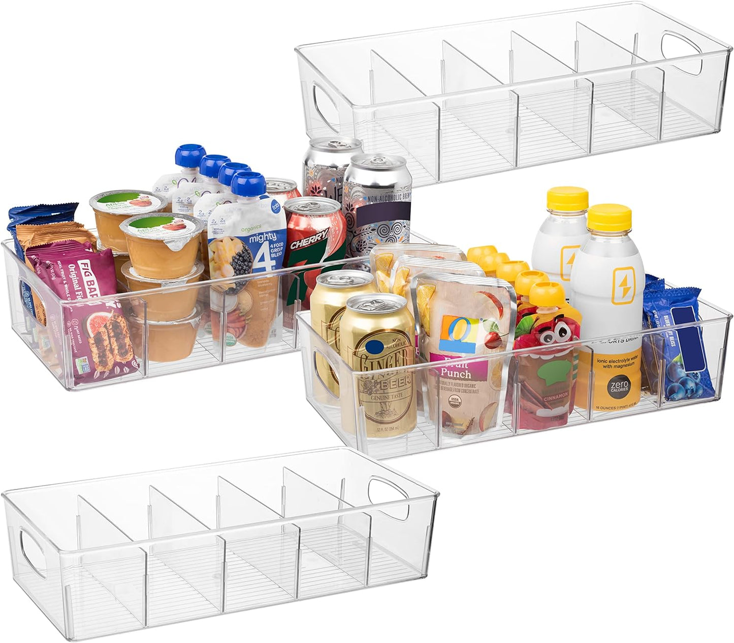 ClearSpace Plastic Pantry Organization and Storage Bins with Removable Dividers – 4 Pack XL Perfect Kitchen Organization or Kitchen Storage – Refrigerator Organizer Bins, Cabinet Organizers