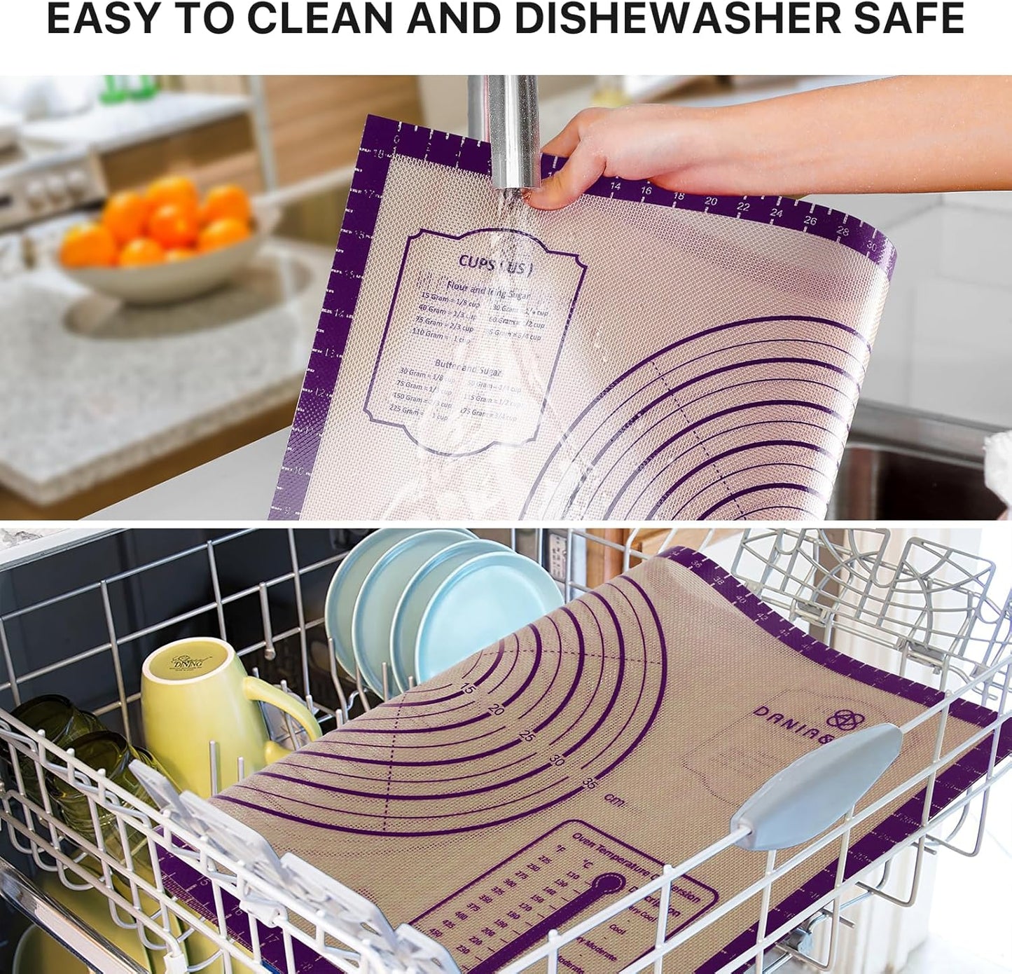 Baking Mat, 26" x 16" Silicone Extra Large Non Stick Baking Sheet Mat with Measurement Non-slip Dough Rolling Mat,Reusable Food Grade Silicone Counter Mat for Making Cookies,Macarons,Bread and Pastry