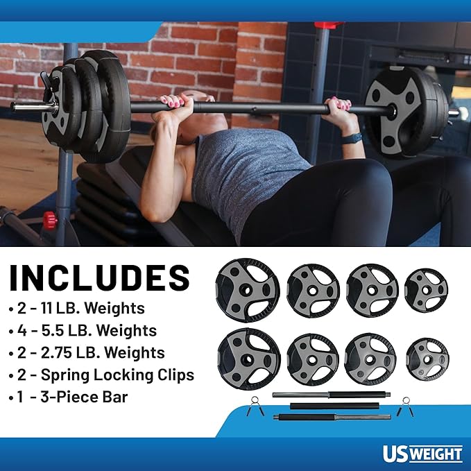US Weight Barbell Weight Set for Home Gym with 55” padded Bar - Adjustable Weights for Exercise, Lifting, and to Build Muscle