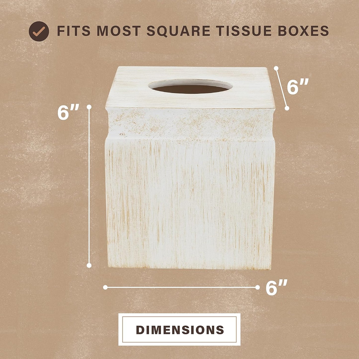 Creative Scents Rustic Luxe Tissue Box Cover Square – Beige Tissue Box Holder Square with Oval Opening for Easy Access - Tissue Holder with Modern Rustic Design Fits Any Farmhouse Bathroom Decor