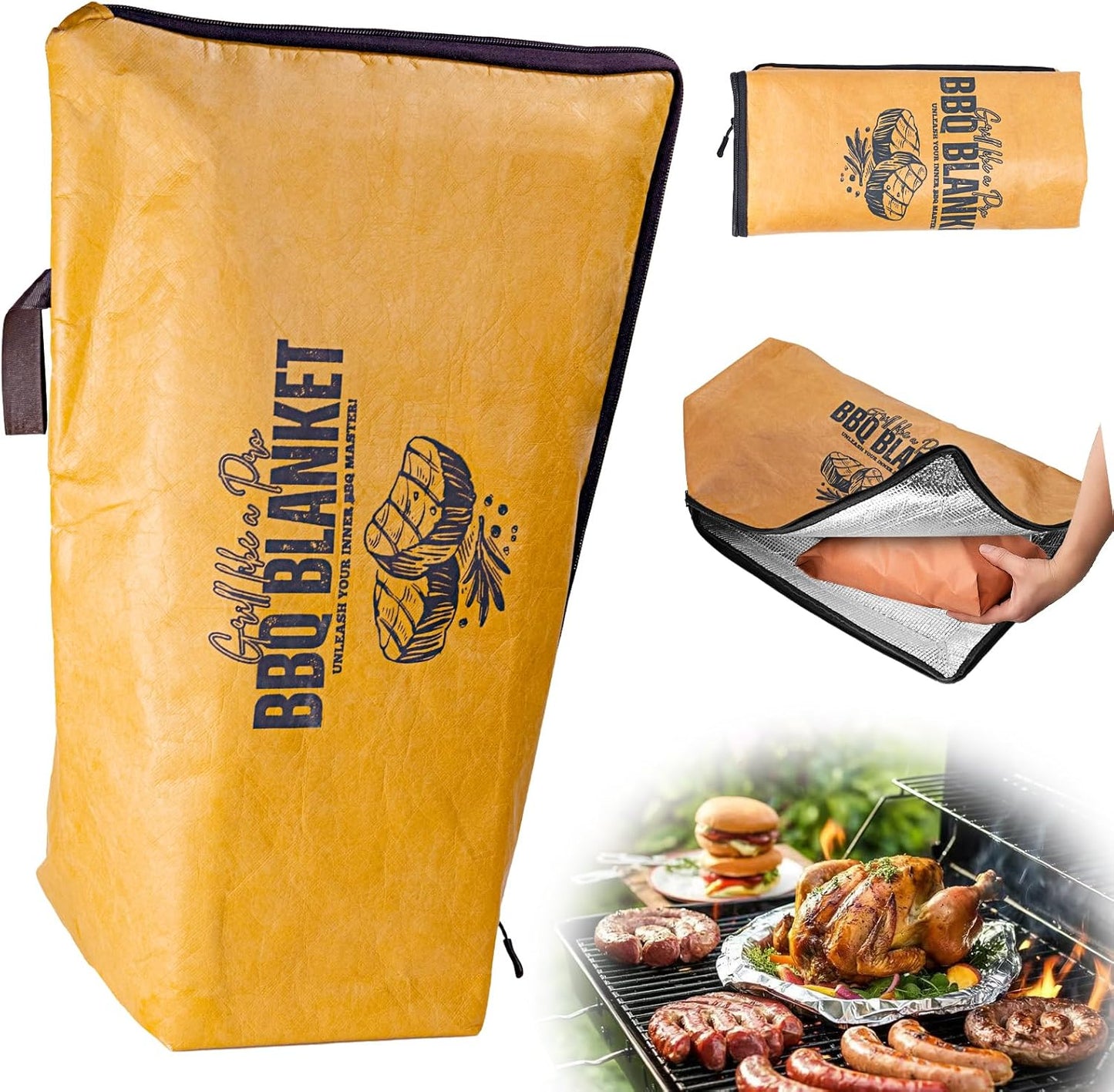 AMADOCOOK™ BBQ Blanket for Resting Meat - Reusable Insulated Meat Resting Bag for Moisture Retention and Tender BBQ - Heavy-Duty with Wide Mouth for Large Brisket, Turkey (21"Original) (21" Original)