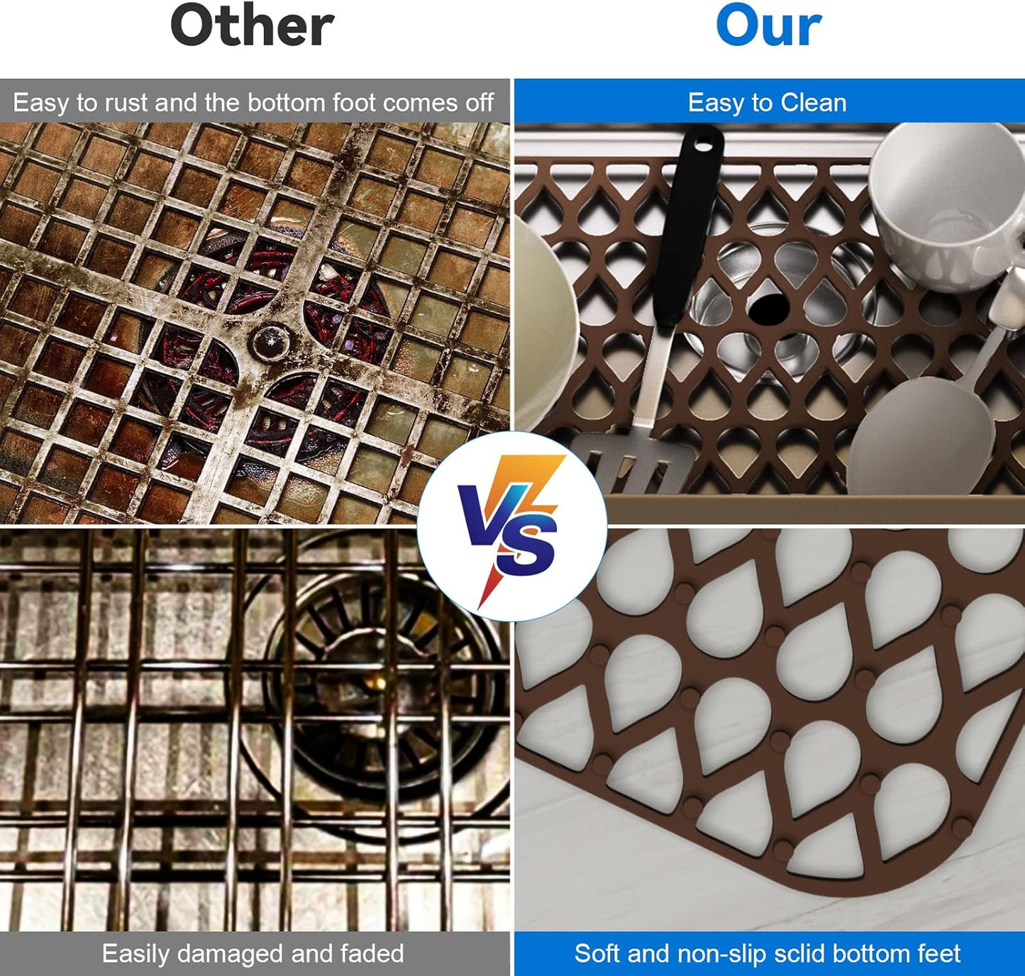 TOOVEM 13.6"x11.6" Kitchen Sink Protector - Large Silicone Mat Grid for Bottom of Farmhouse Sink - Heat Resistant - Coffee - 1 Pack