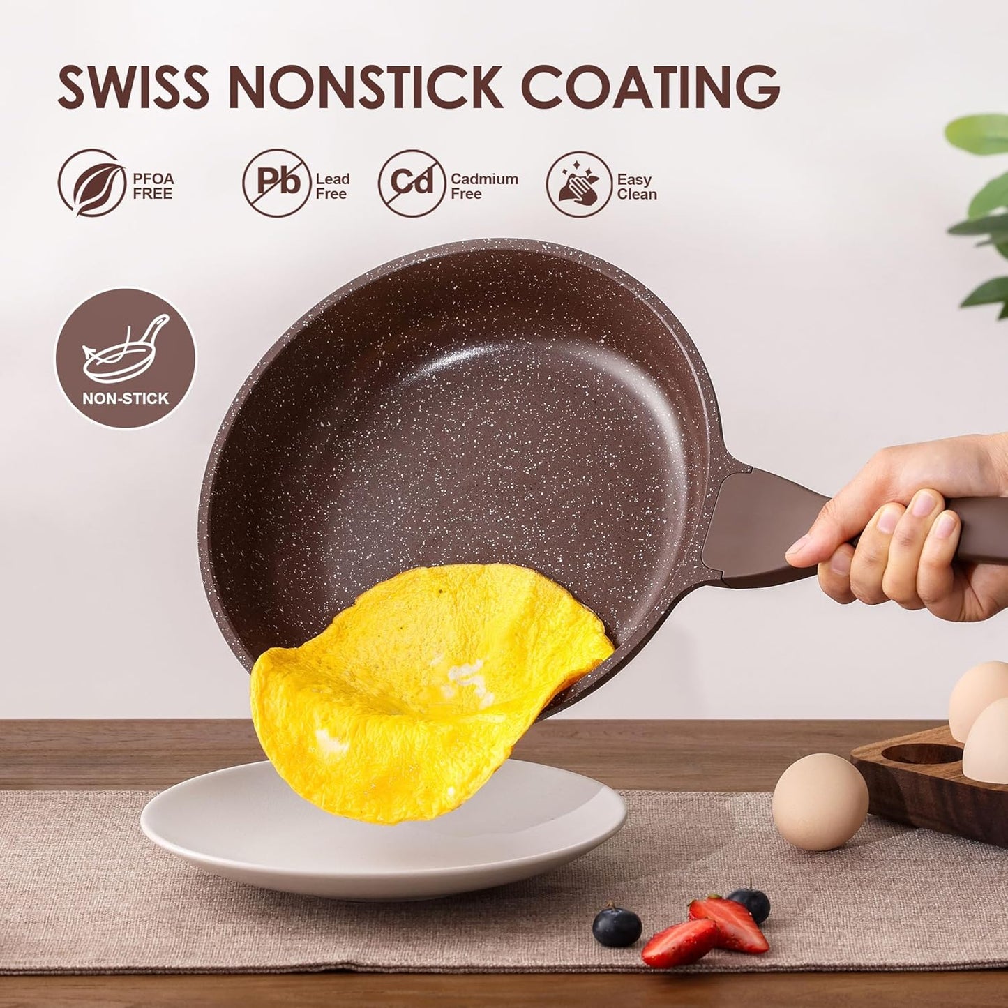 SENSARTE Nonstick Frying Pan Skillet, Omelette Pan, Healthy Stone Cookware Chef's Pan, PFOA Free, Toffee Brown (12.5 Inch)