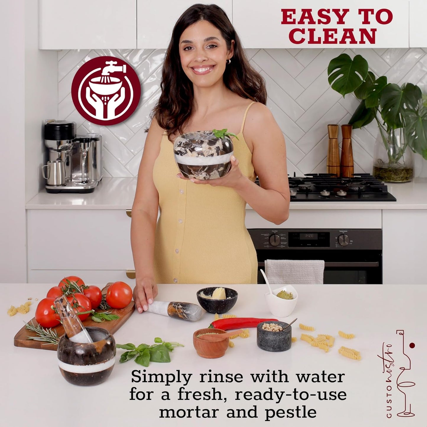 Gusto Nostro Natural Marble Mortar and Pestle Set Small| 4 Inch - 1.5 Cup | Mini Mortar Pestle Set for Grinding Herbs, Nuts, Grains | Pesto Grinding and Guacamole Stone Bowl | Marble Spice Crusher