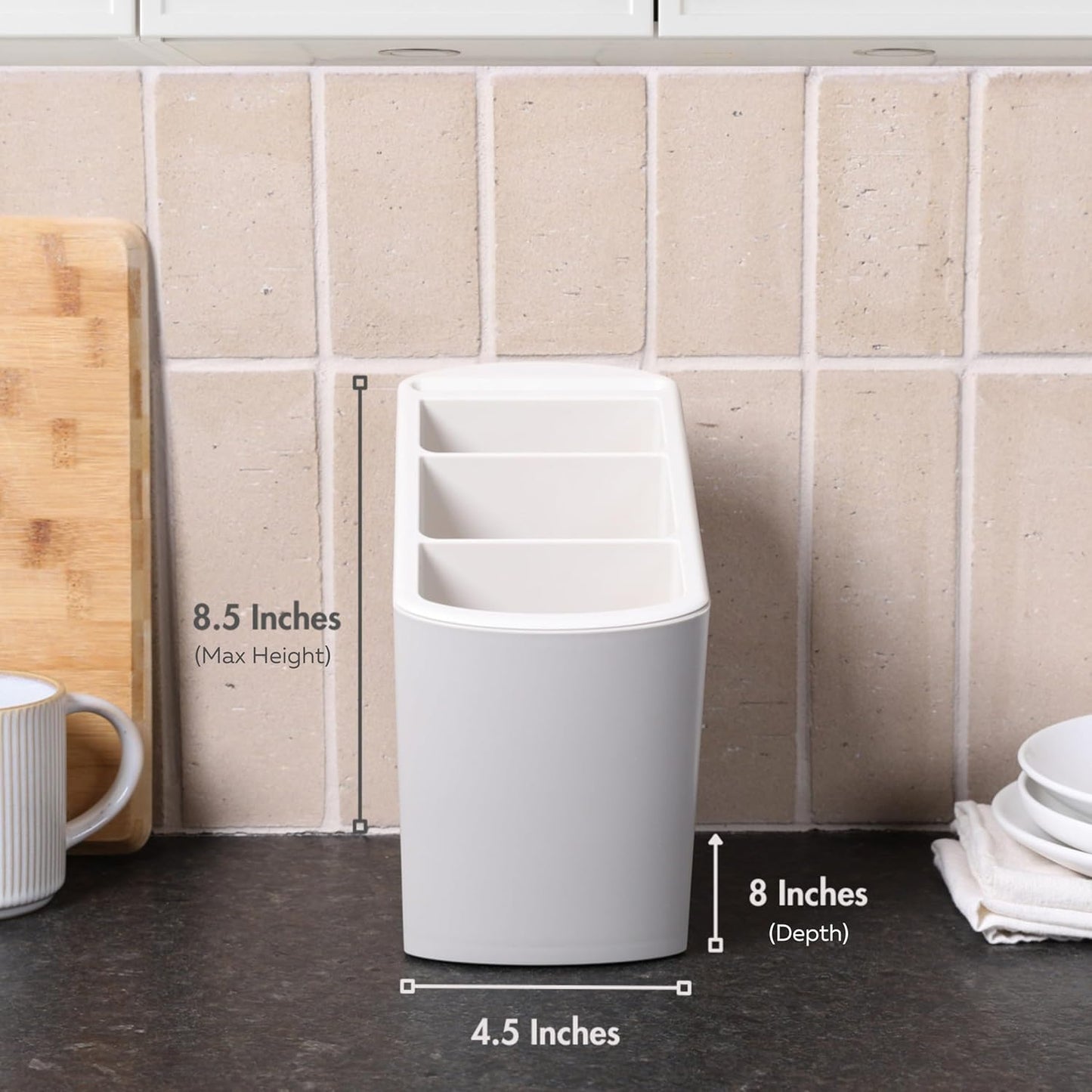 Angled Utensil Holder for Countertop | Modern Utensil Caddy Fits All Size Utensils with Knife Holder | Under Cabinet Kitchen Tool Organizer | Space-Saving Cooking Utensil Holder | Built-in Spoon Rest