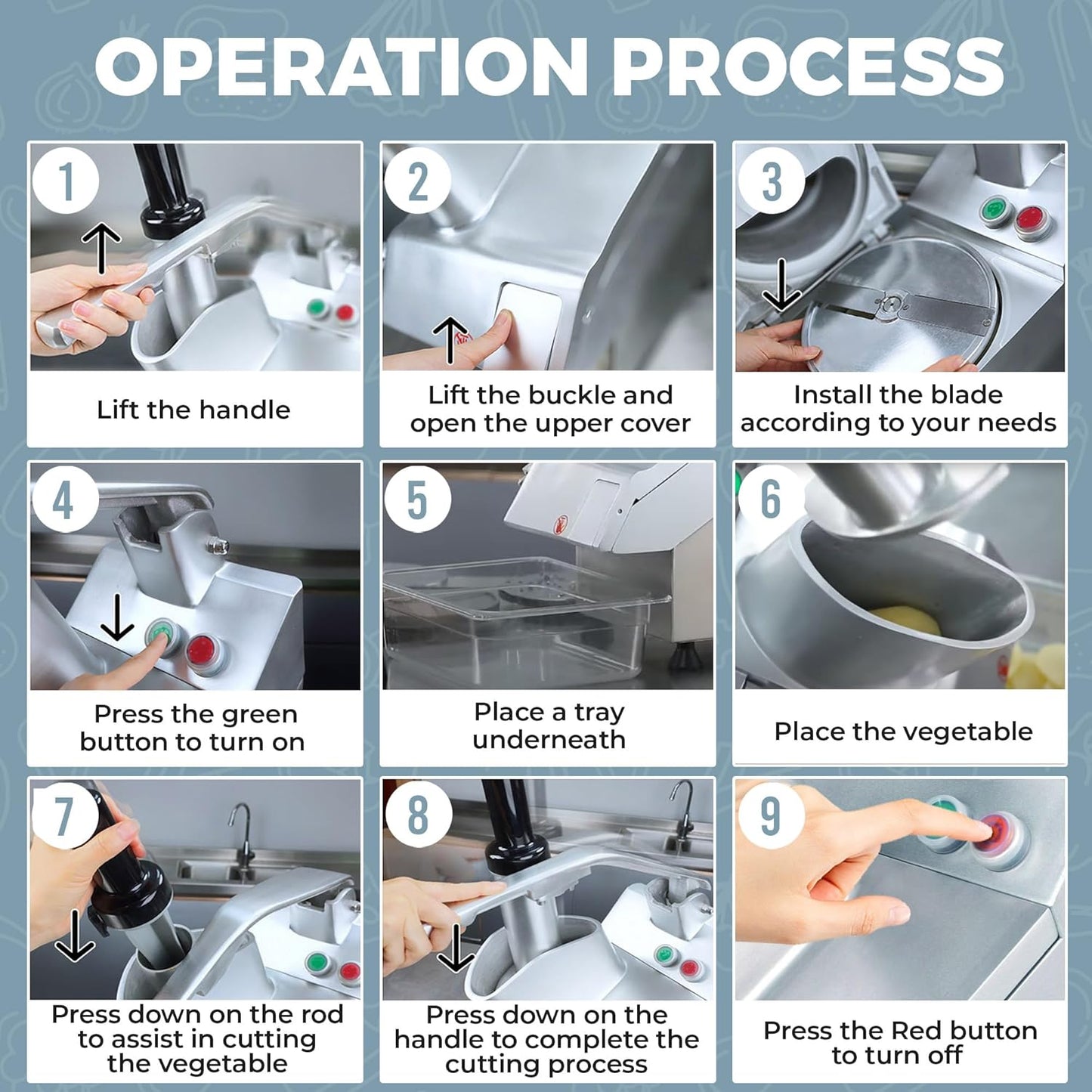 Tartle 550W Commercial Vegetable Cutter and Food Processor - 110V Multifunction Automatic Cutter - Vegetable Slicer Cheese Grater Potato Dicer, 3.17 Quart with Disc Blades