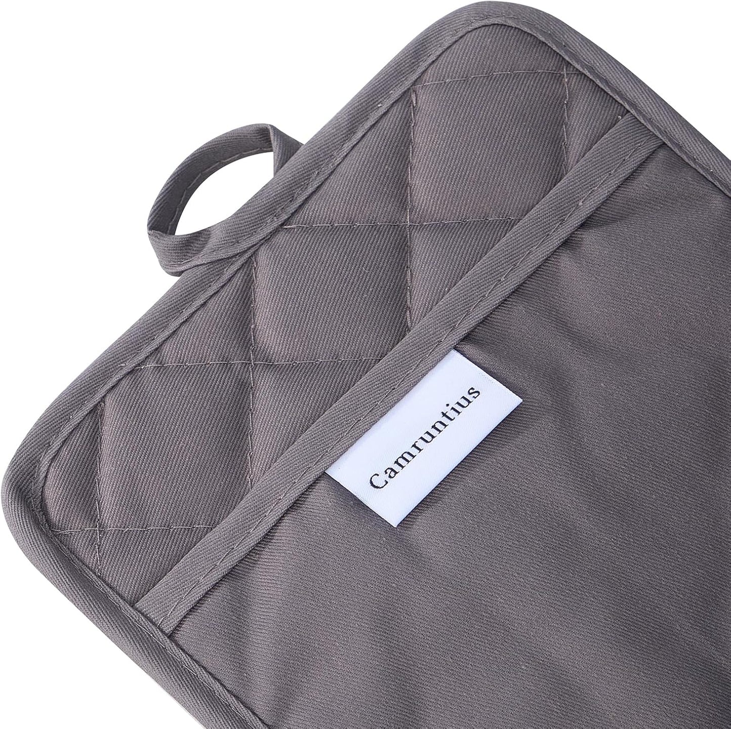 Kitchen Pot Holders, 7"x9", Rectangular with Pocket, Cotton and Neoprene Heat-Resistant Potholders for Cooking and Baking, Machine Washable, 3-Piece Set (Gray)