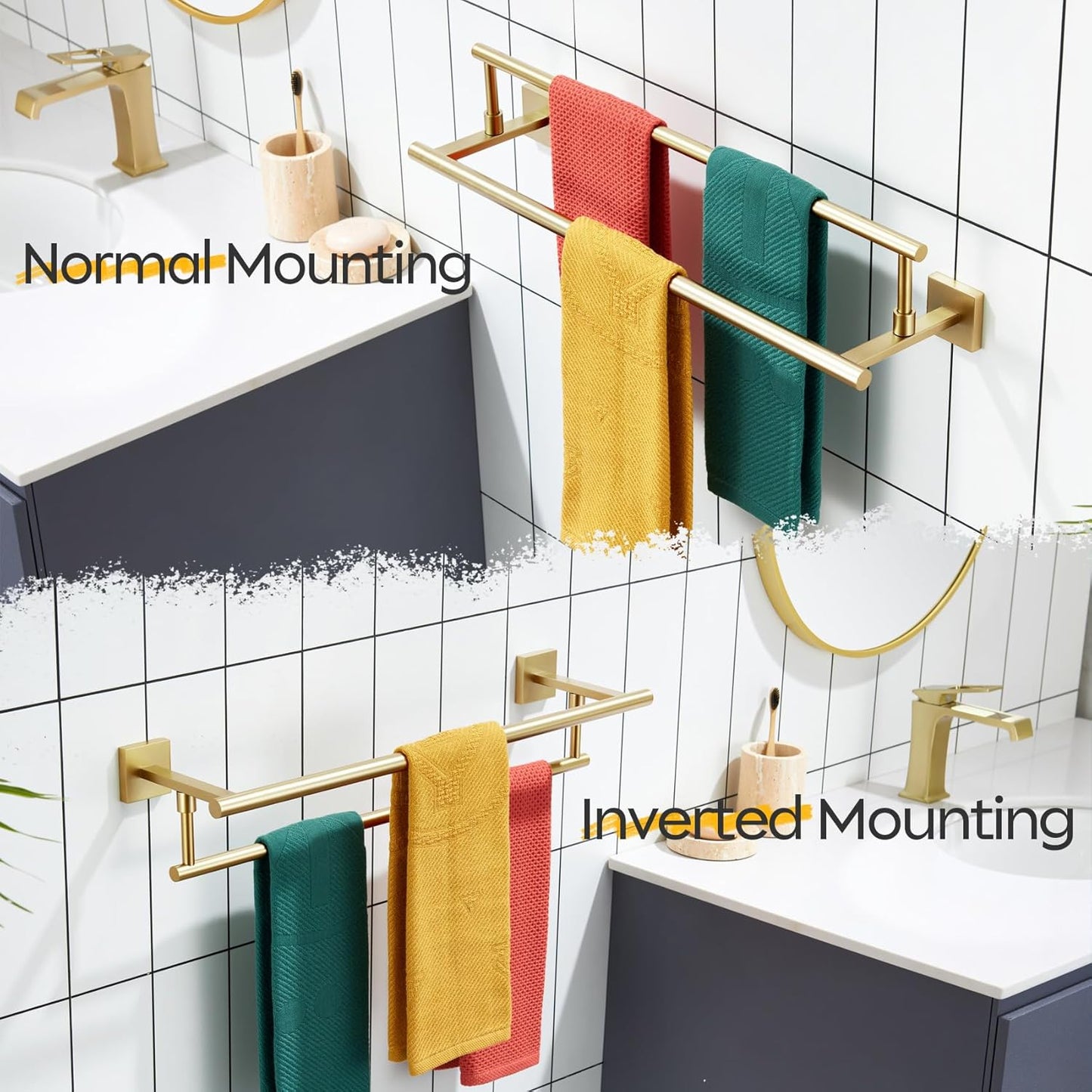 KOKOSIRI Hand Towel Bar 20 Inch Bath Towel Holder Bathroom Racks 50CM for Cabinet Kitchen Rails Brushed Gold Stainless Steel B5009BG-L20