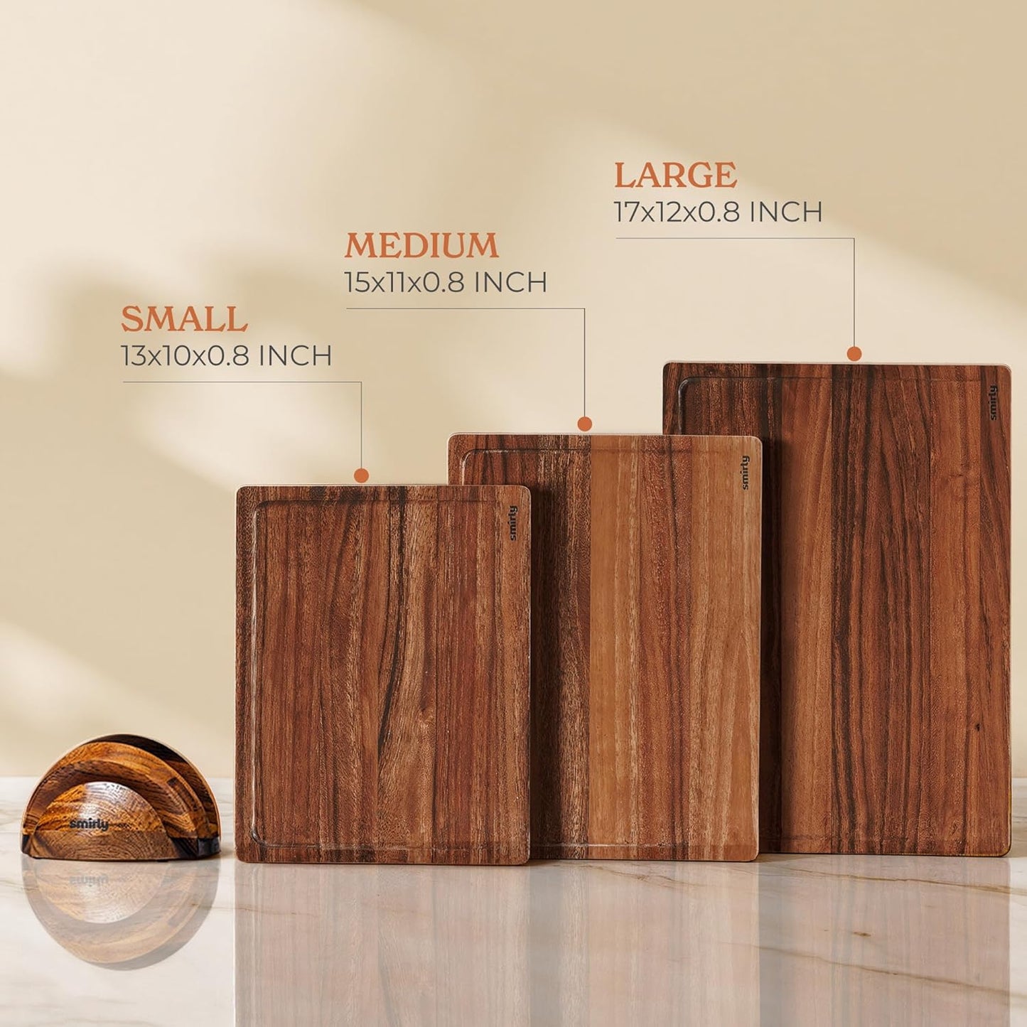 SMIRLY Walnut Wood Cutting Boards for Kitchen, Set of 3 with Holder Large - Small, Walnut Wooden Cutting Board Set with Deep Juice Grooves, Non Toxic Serving Tray, Perfect Mother's Day Gifts