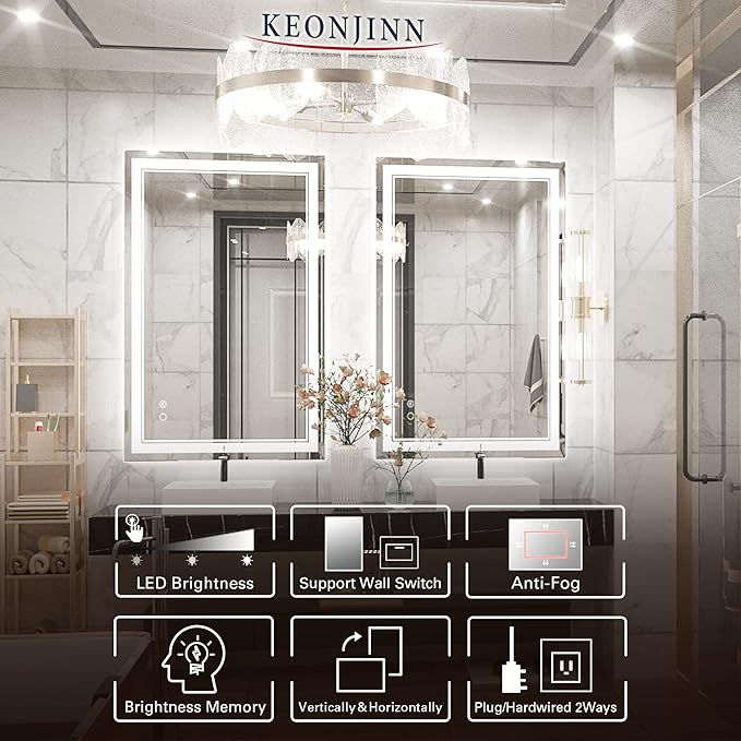 Keonjinn 40 x 28 Inch LED Mirror 90+ (Vertical