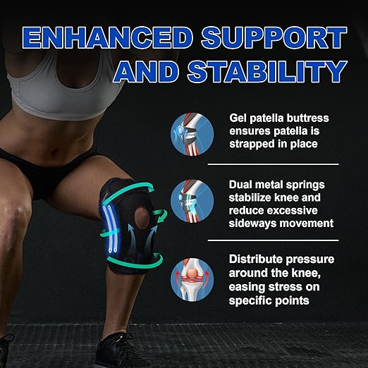 Knee Brace for Women & Men, Tested Skin-Friendly, Breathable Knee Brace for Meniscus Tear with Removable Side Stabilizers & Patella Silicone Pad for Knee Stability, Knee Support