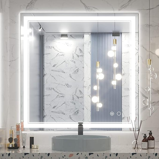 Keonjinn 36 x 36 Inch LED Bathroom Mirror