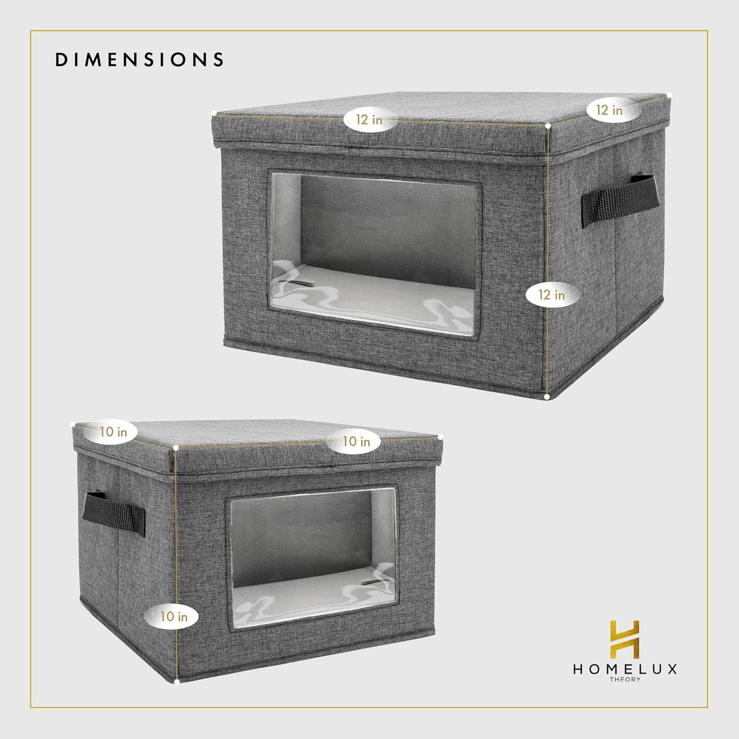 HOMELUX THEORY Plate Storage Box, 2pc 12"x8" Light Gray Hard Shell China Storage Containers, Kitchen Storage Bins With Lids, Heavy Duty Moving Box with Handles for Dishes, Dinner Plate & Dinnerware