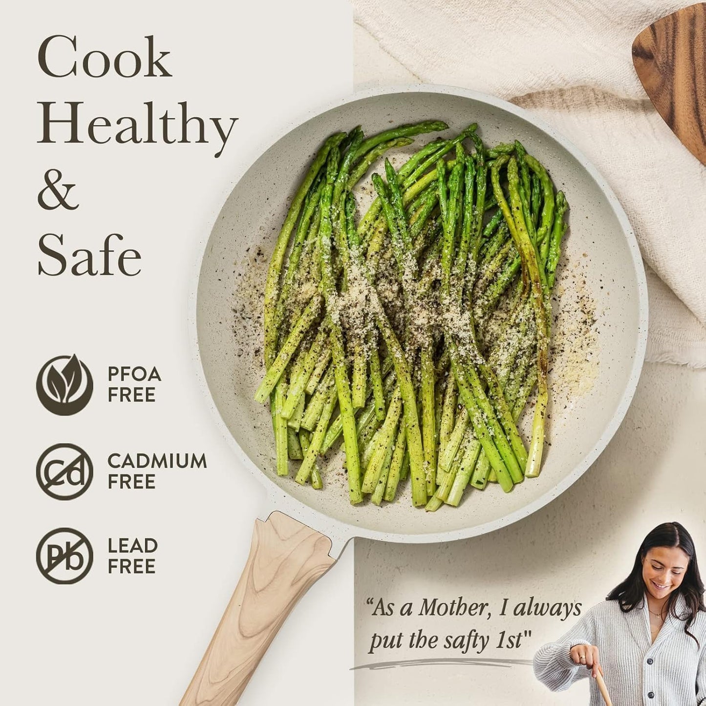 CAROTE 8 Inch Non Stick Frying Pan with Lid,White Granite Nonstick Skillet Omelet Pans, Egg Pan Granite Cookware, PFOS & PFOA Free