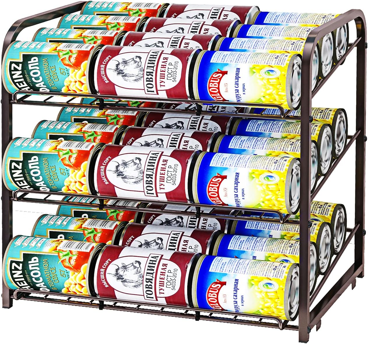 AIYAKA 3 Tier Stackable Can Rack Organizer–12.2" D x 16.6" W x 14.5" H,for food storage,kitchen cabinets or countertops,Storage for 36 cans,Bronze