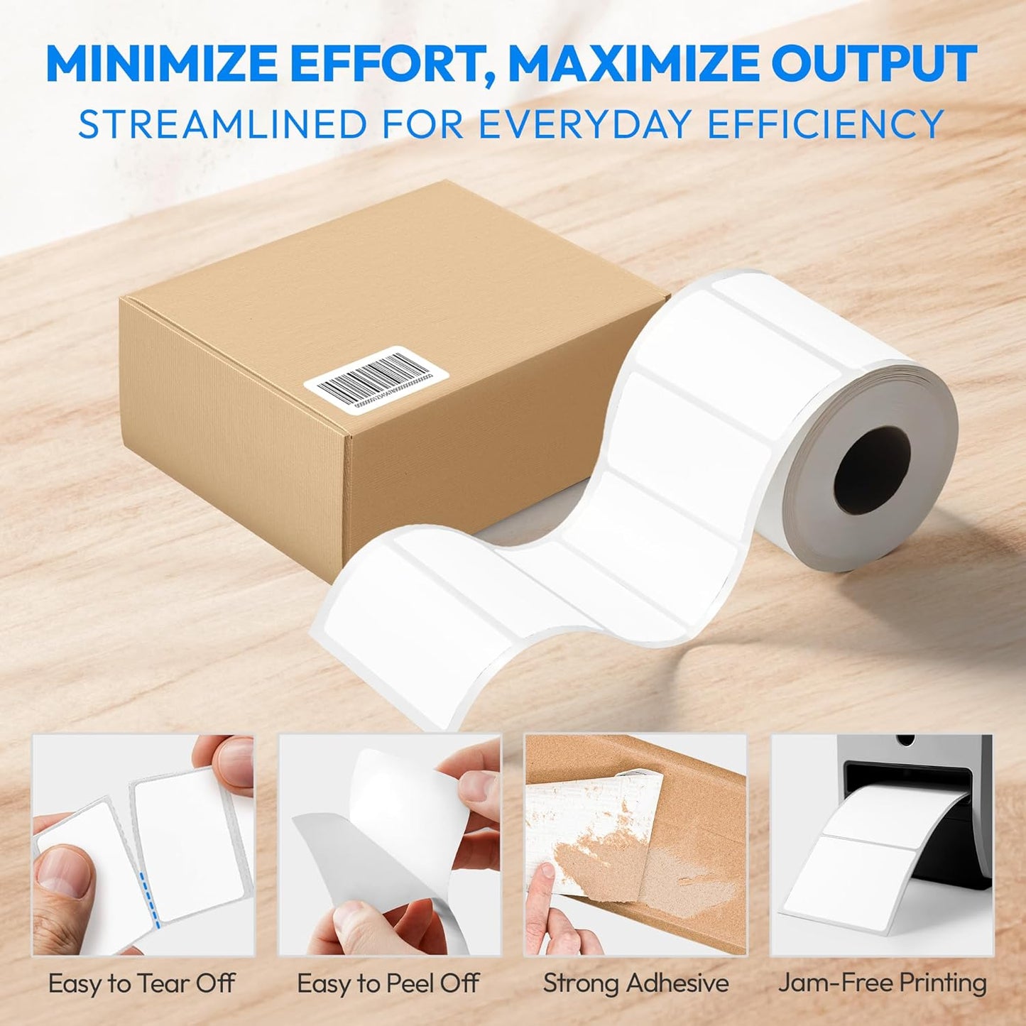 3x2 Direct Thermal Label, Barcode Address Mailing Name Shipping Labels, Perforated Thermal Stickers, Multipurpose, Commercial Grade for Thermal Printer, Strong Adhesive, 735/Roll, 4 Rolls