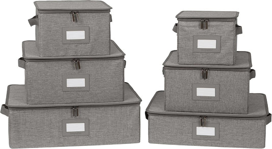 Covermates Keepsakes Dish Storage Box - Stackable, Reinforced Handles, China Storage, Grey Heather