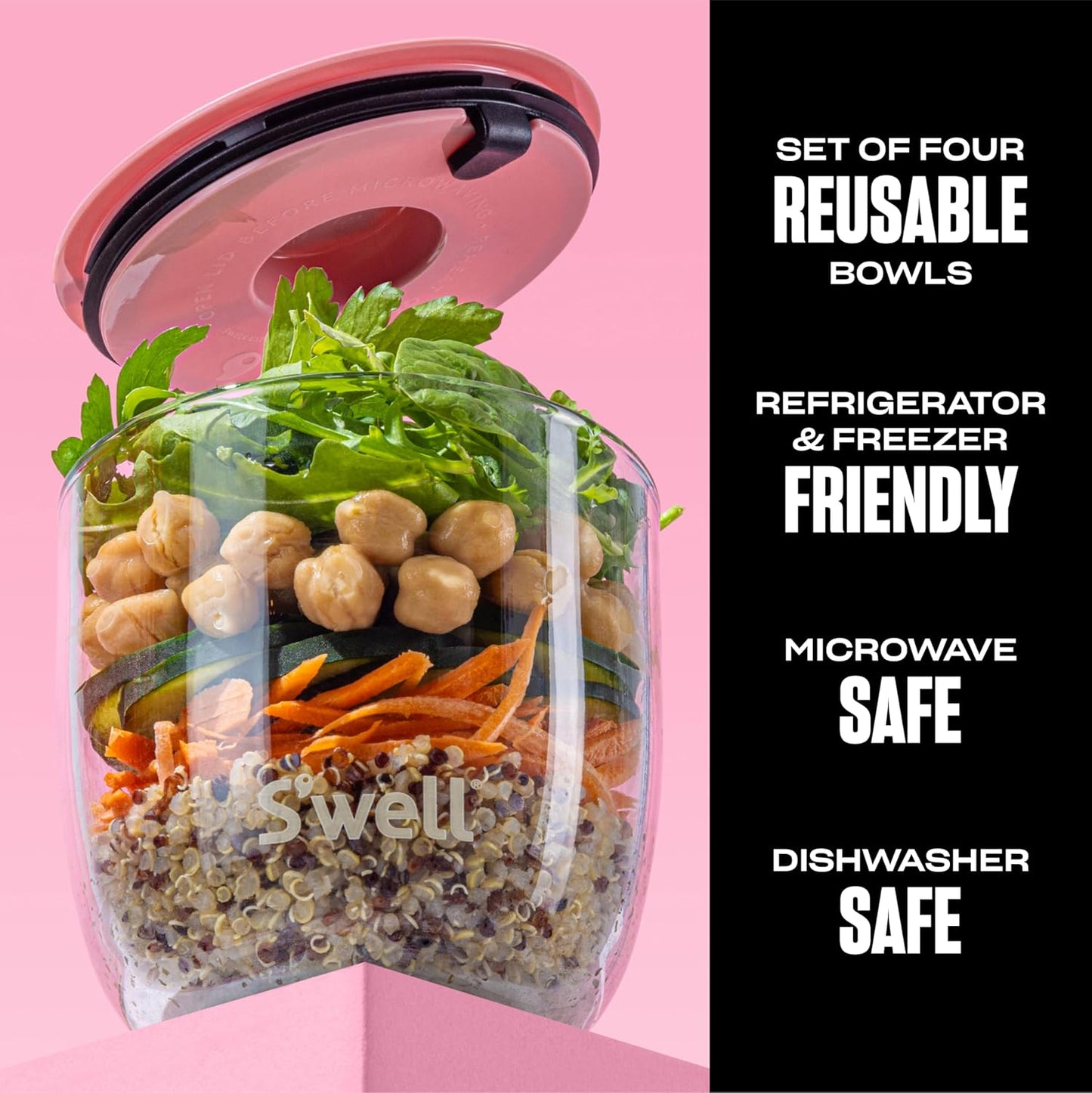 S'well 16oz Glass Prep Bowl Set of 4 For Easy Meal Prep, S'well Signatures, Made From Durable Tempered Glass