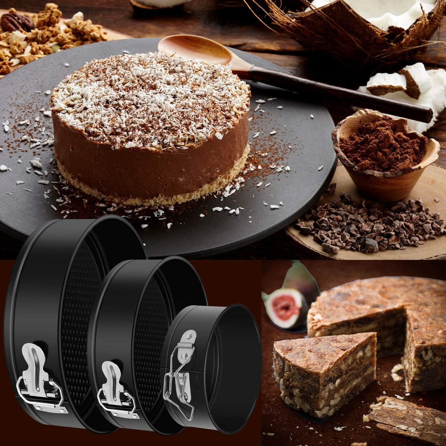 Springform Cake Pan Set of 3 Non-stick Leakproof Round Cheesecake Pan with Removable Bottom, Circle 3 Pieces 4" 7" 9" Springform Pans for Baking with 50 Pcs Parchment Paper Liners