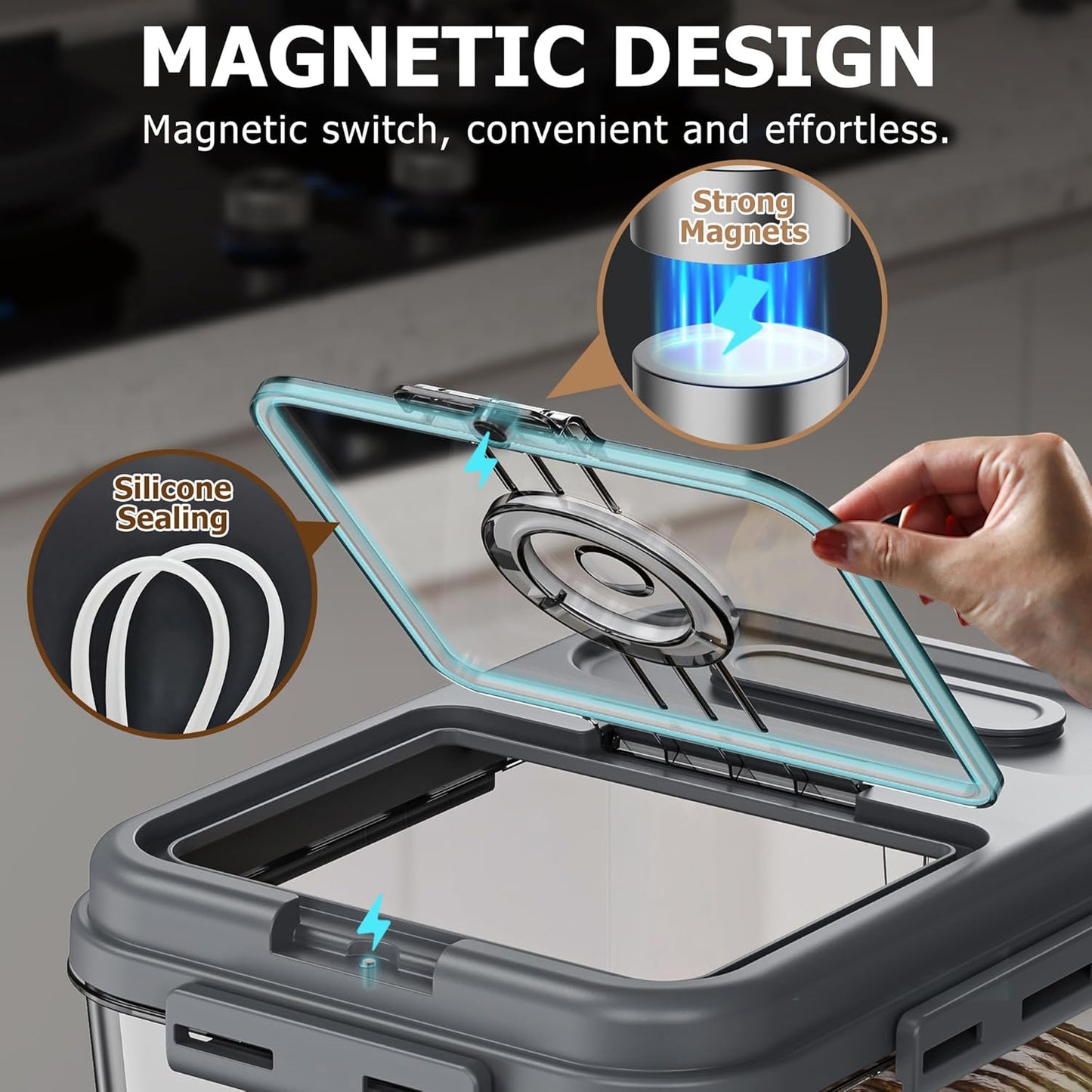 Bread Box, 10L Gray Airtight Braed Storage Container, Bread Box For Kitchen Countertop, Time Recording Bread Keeper with Lid, Flip-Top Bread Holder.