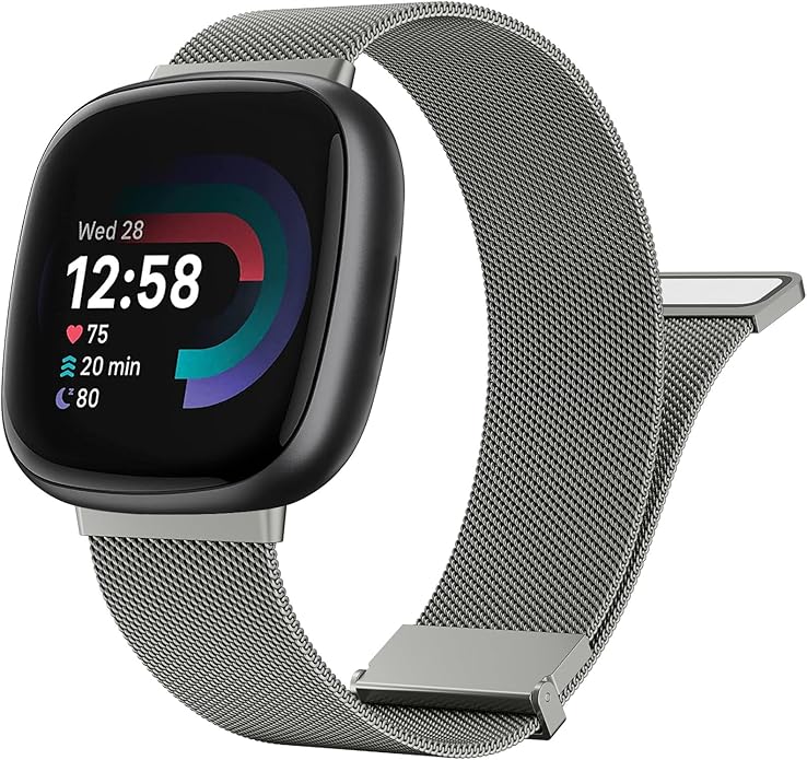 Meliya Metal Band for Fitbit Sense 2 / Sense Bands, Fitbit Versa 4 / Versa 3 Bands Women Men, Stainless Steel Mesh Magnetic Replacement Bracelet Strap for Fitbit Sense 2 / Versa 4 Smartwatch