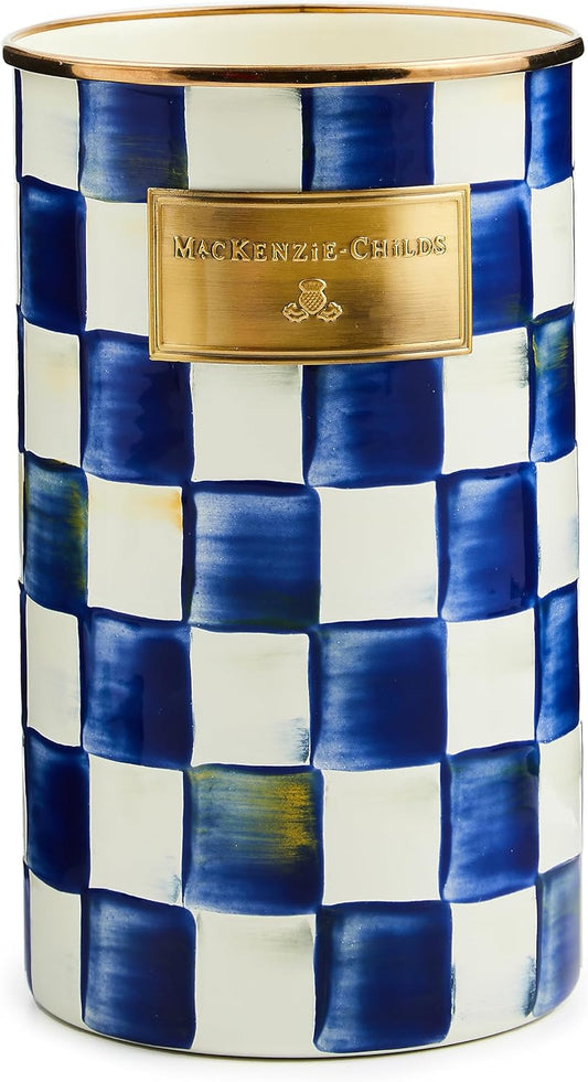 MACKENZIE-CHILDS Enamel Utensil Holder, Kitchen Utensil Holder for Countertop, Storage Caddy, Blue-and-White Royal Check