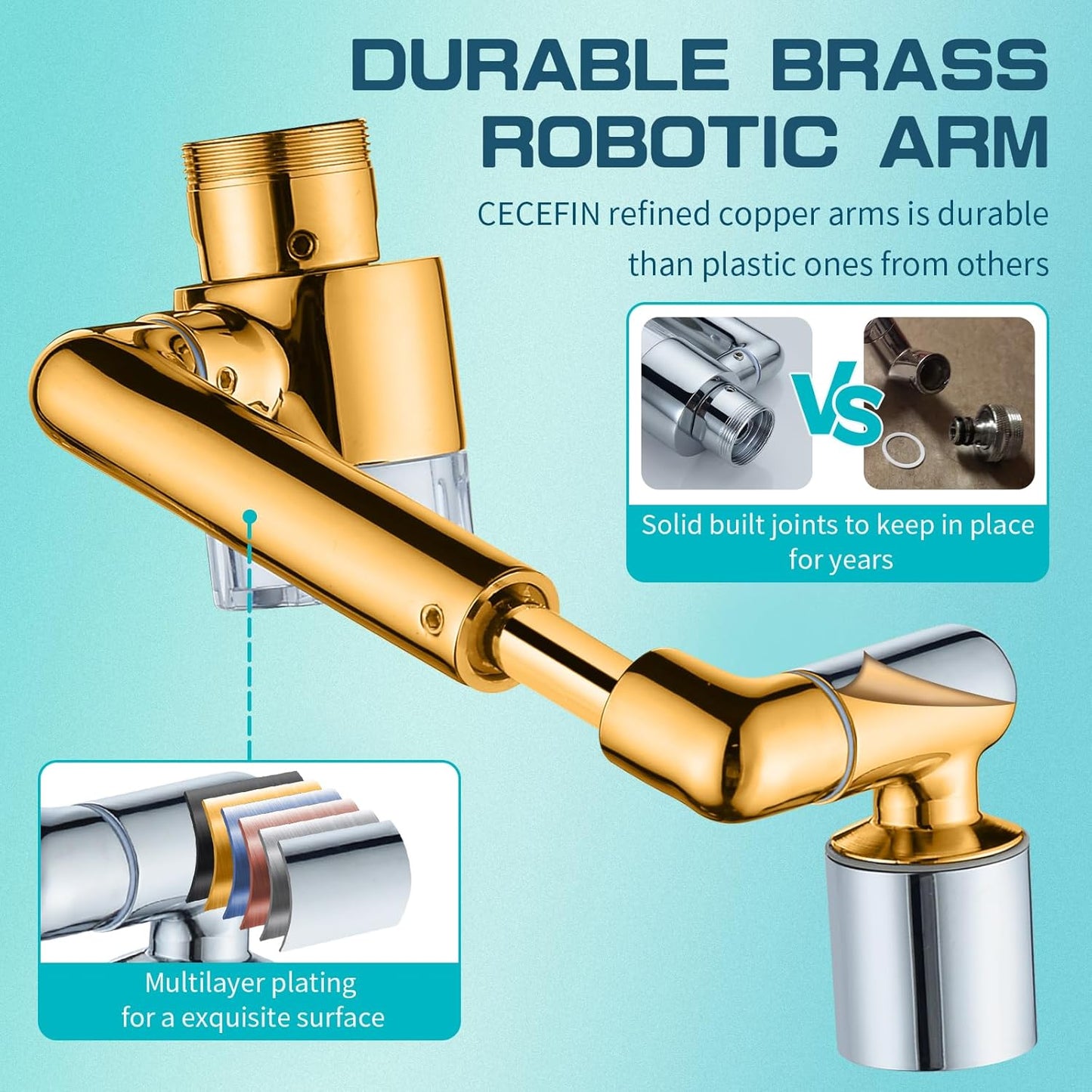 CECEFIN 1440ºSink-Water-Filter Faucet-Extender 3.0 Telescopic - Carbon Purifier Reduce 99% Chlorine, NSF Test Bathroom Kitchen Aerator, Swivel Long Arm Extension for Toddlers, Hard Water Softener