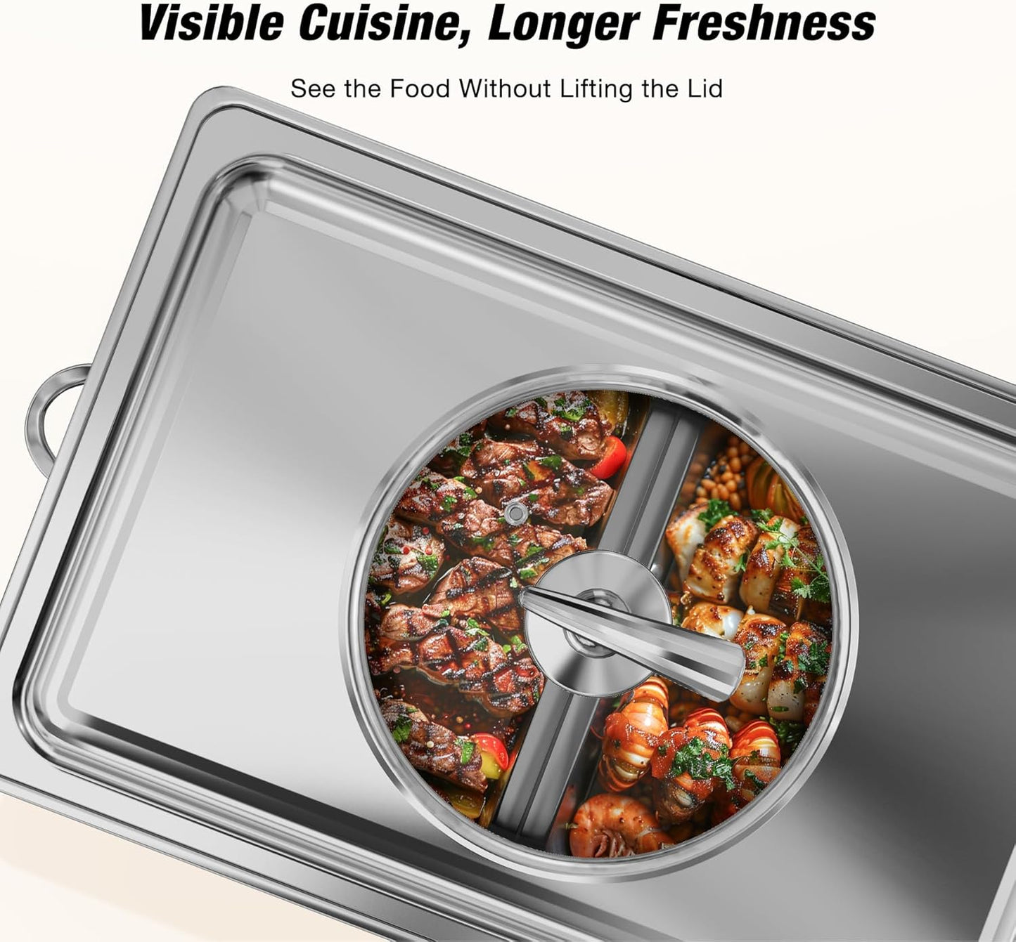 Chafing Dishes for Buffet with Glass Lid (9QT, 4Pack) - Food-Grade Stainless Steel, Rolled Edge Design, Foldable Frame, Lid Holder, Buffet Servers and Warmers Parties, Catering, Weddings