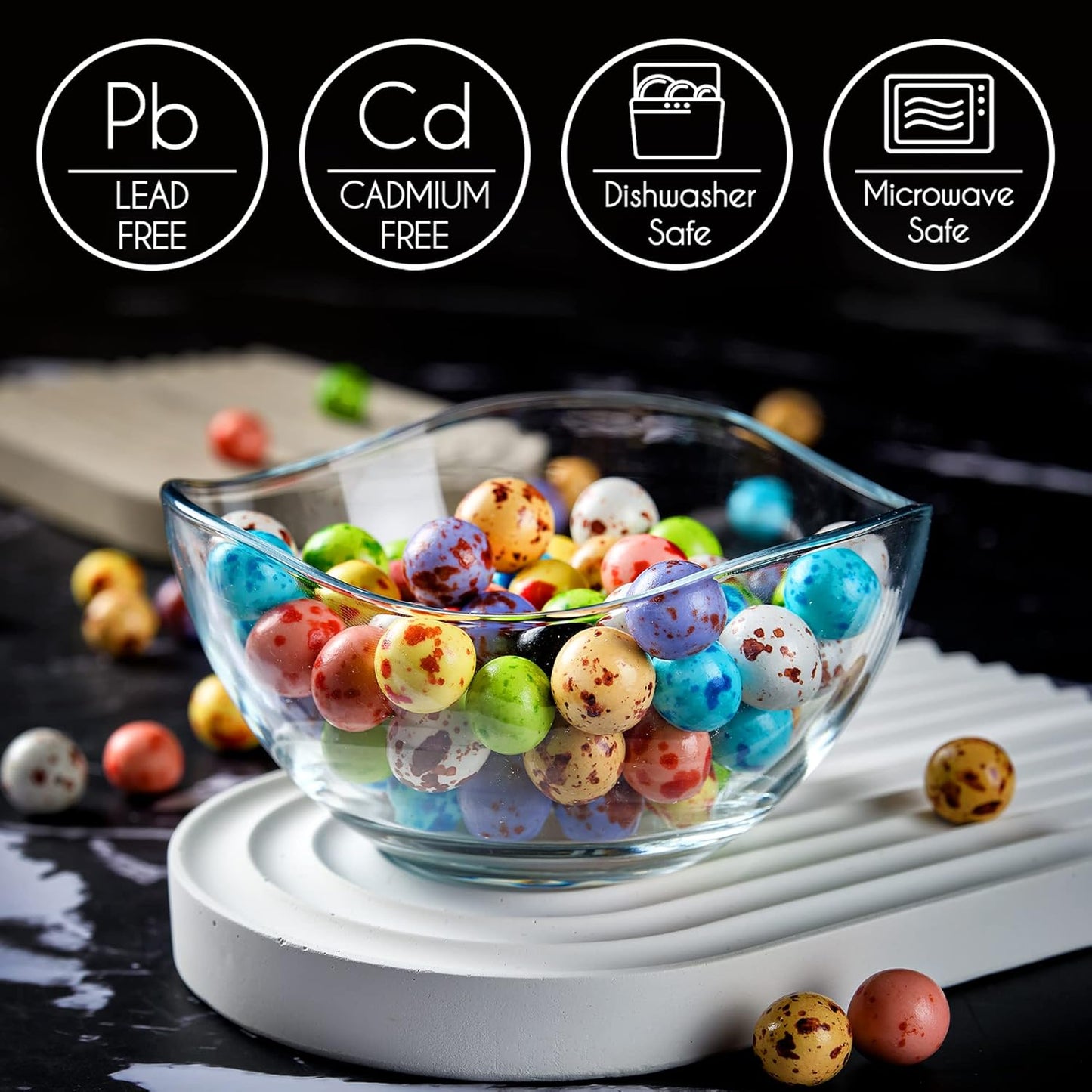 Volarium CRYSTALIA Small Glass Bowls for Kitchen Prep, Modern Round Serving Dishes for Dessert, Salad, Fruit, Pudding, Candy, Cereal, Ice Cream, Stackable Bowls Set of 6 (Large 10 1/2 oz)