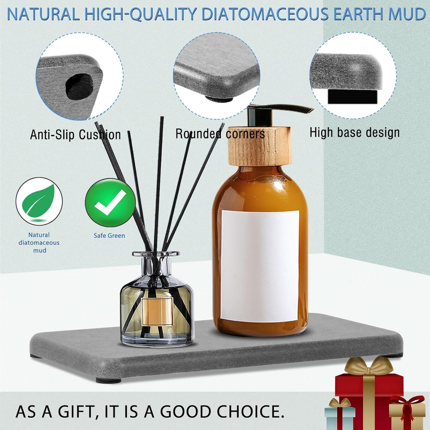 4PCS Water Absorbing Stone Tray, Stone Drying Tray for Bathroom Sink and Kitchen Counter, Fast Drying Diatomite Sink Coasters, Diatomaceous Coaster, Soap Dish Holders