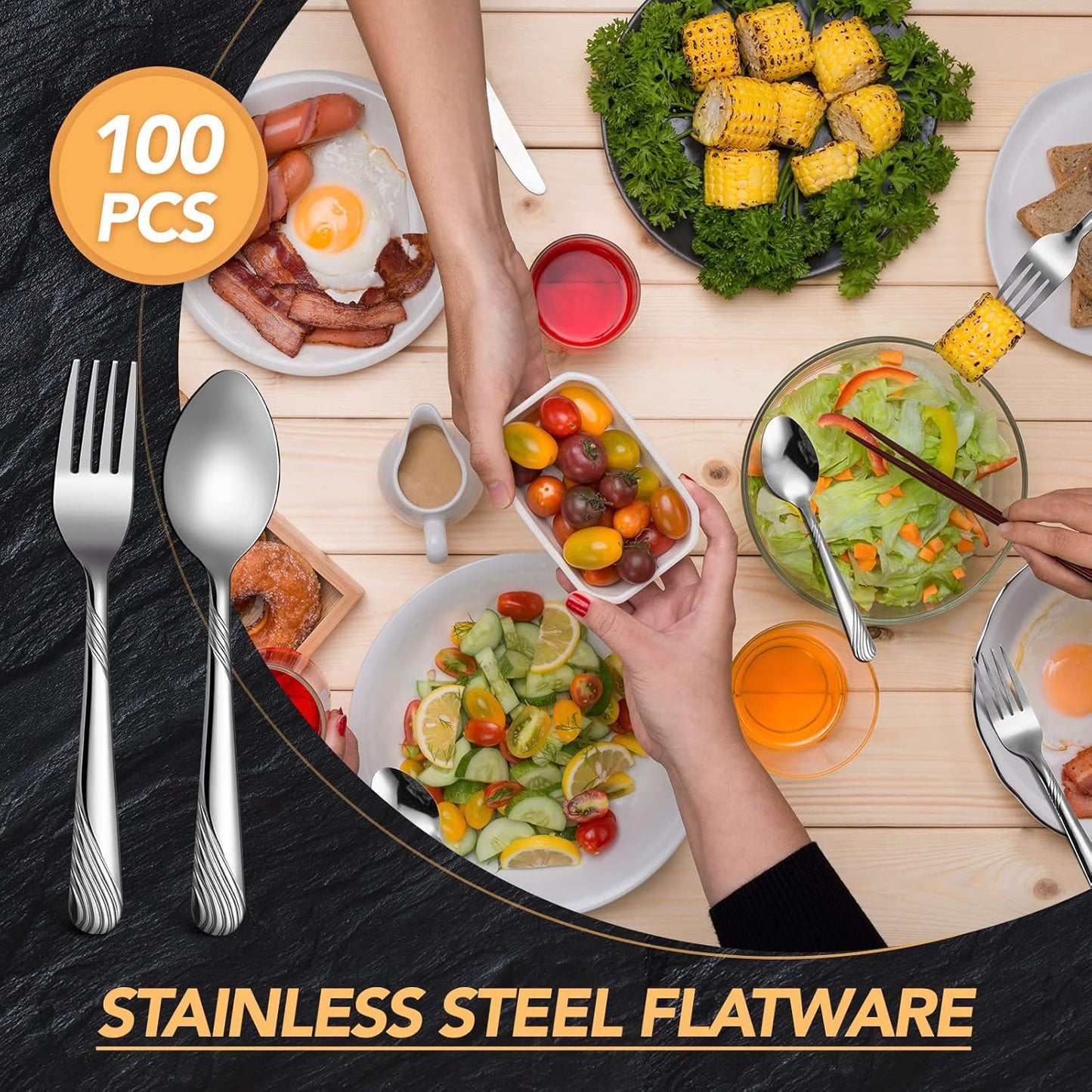 200 Pcs Dinner Forks and Spoons Silverware Set Heavy Duty Stainless Steel Flatware Cutlery Metal Included 100 6.7 Inch Forks and 100 6.7 Inch Spoons, Mirror Polished, Dishwasher Safe
