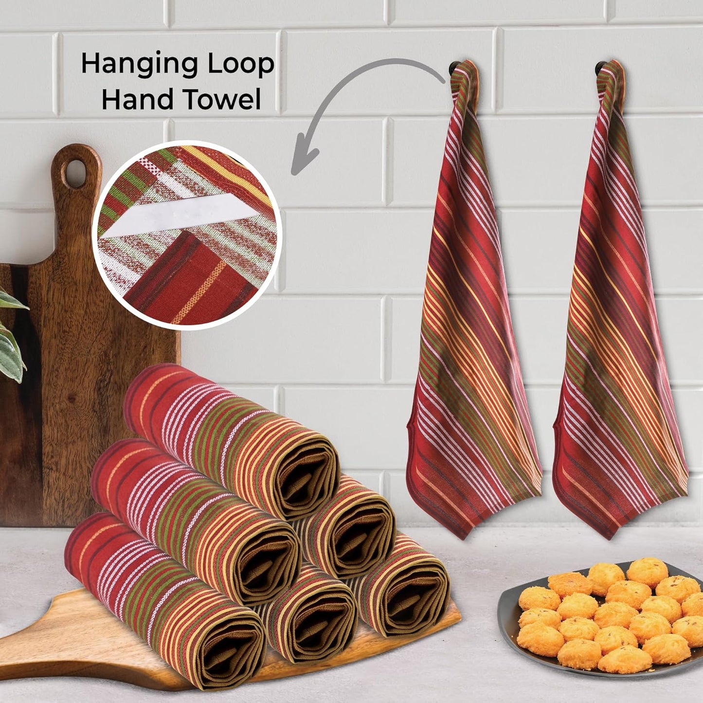 Urban Villa Fall Print Stripes Kitchen Towels Premium Quality 100% Cotton Harvest Dish Towels Mitered Corners Ultra Soft (Size: 20X30 Inch) Thanks Giving Highly Absorbent Tea Towels - (Set of 6)