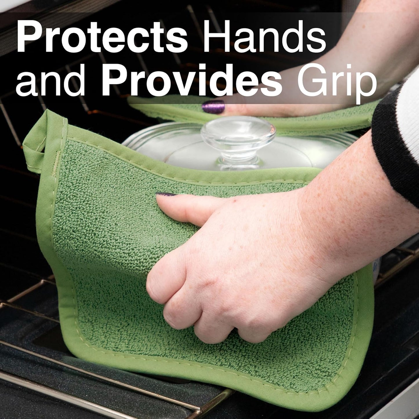 RITZ Terry Potholder & Hot Pad: Heat Resistant, Durable 100% Cotton – Ergonomically Designed for Optimal Grip, Easy-Care Machine Washable, Perfect for Your Kitchen – Cactus Green, 2-Pack
