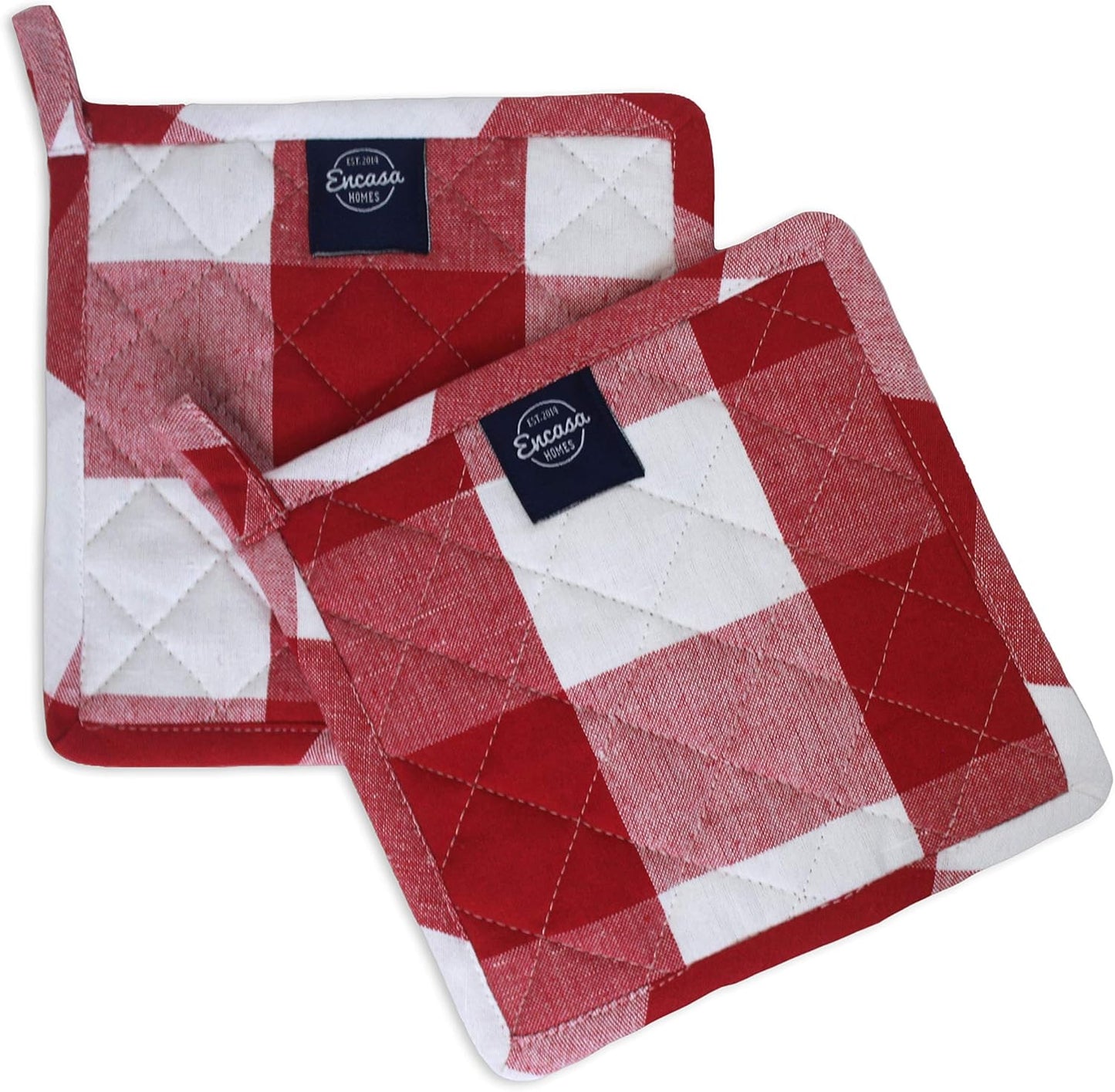 Encasa XO 8 inches Oven Microwave Potholders (2 pc Set) for Kitchen Cooking & Baking - Heat Resistant, Thick & Safe, Protection of Hands from Hot Utensils - Buffalo Red Checks
