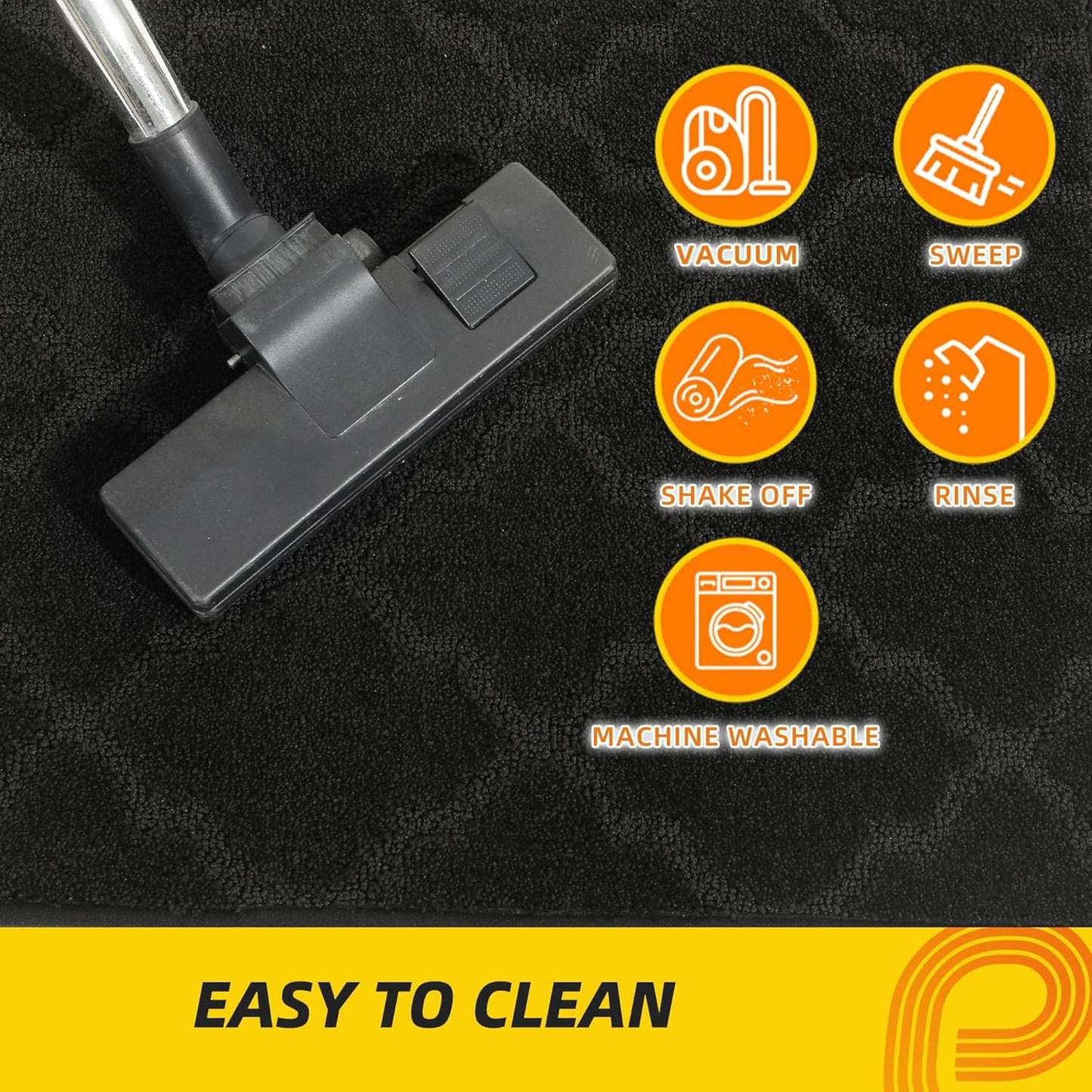 JSEI Kitchen Rugs, Non-Slip Kitchen Mats for Floor, Soft Washable Absorbent Kitchen Mats 2 Pieces, Kitchen Carpet Runner with TPR Backing, Polyester, 24”x36”+24”x60”, Black