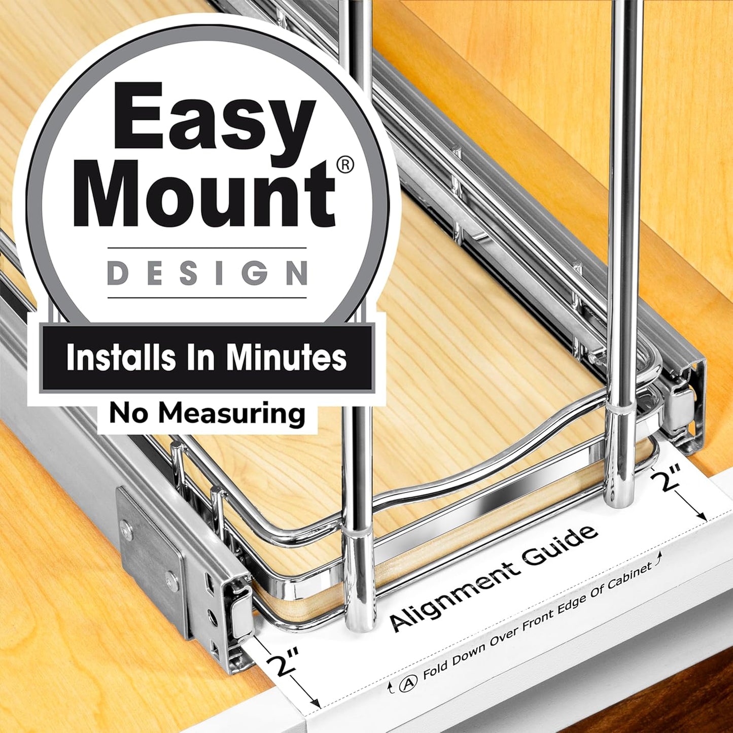 LYNK PROFESSIONAL® Élite™ Pull Out Spice Rack Organizer for Inside Kitchen Cabinets - 6"x21" - Slide Out Drawer – Wood/Chrome Sliding Spice Cabinet Organization Shelf Racks - 2 Tier