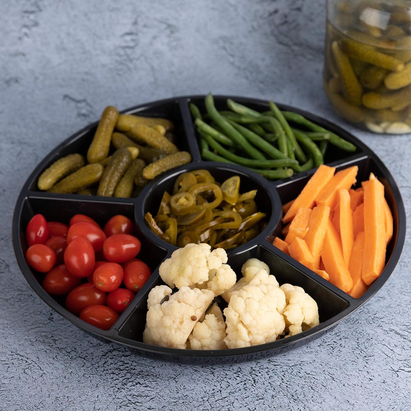 Plasticpro 6 Sectional Round Plastic Serving Tray/Platter (8, Black)